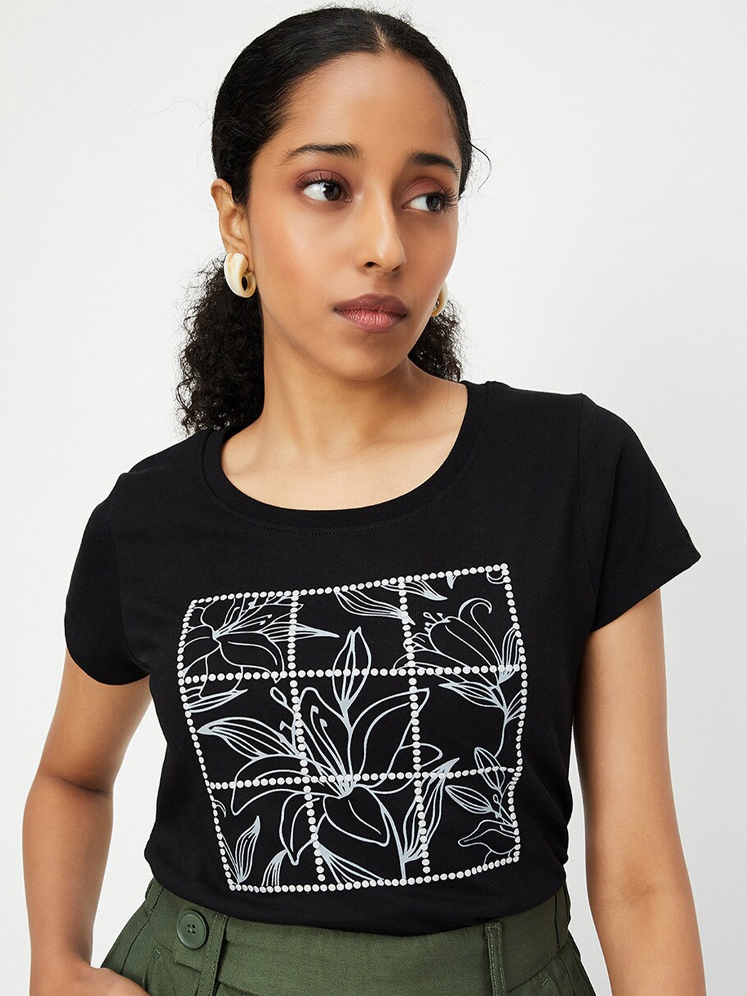 

max Graphic Printed Pure Cotton T-shirt, Black