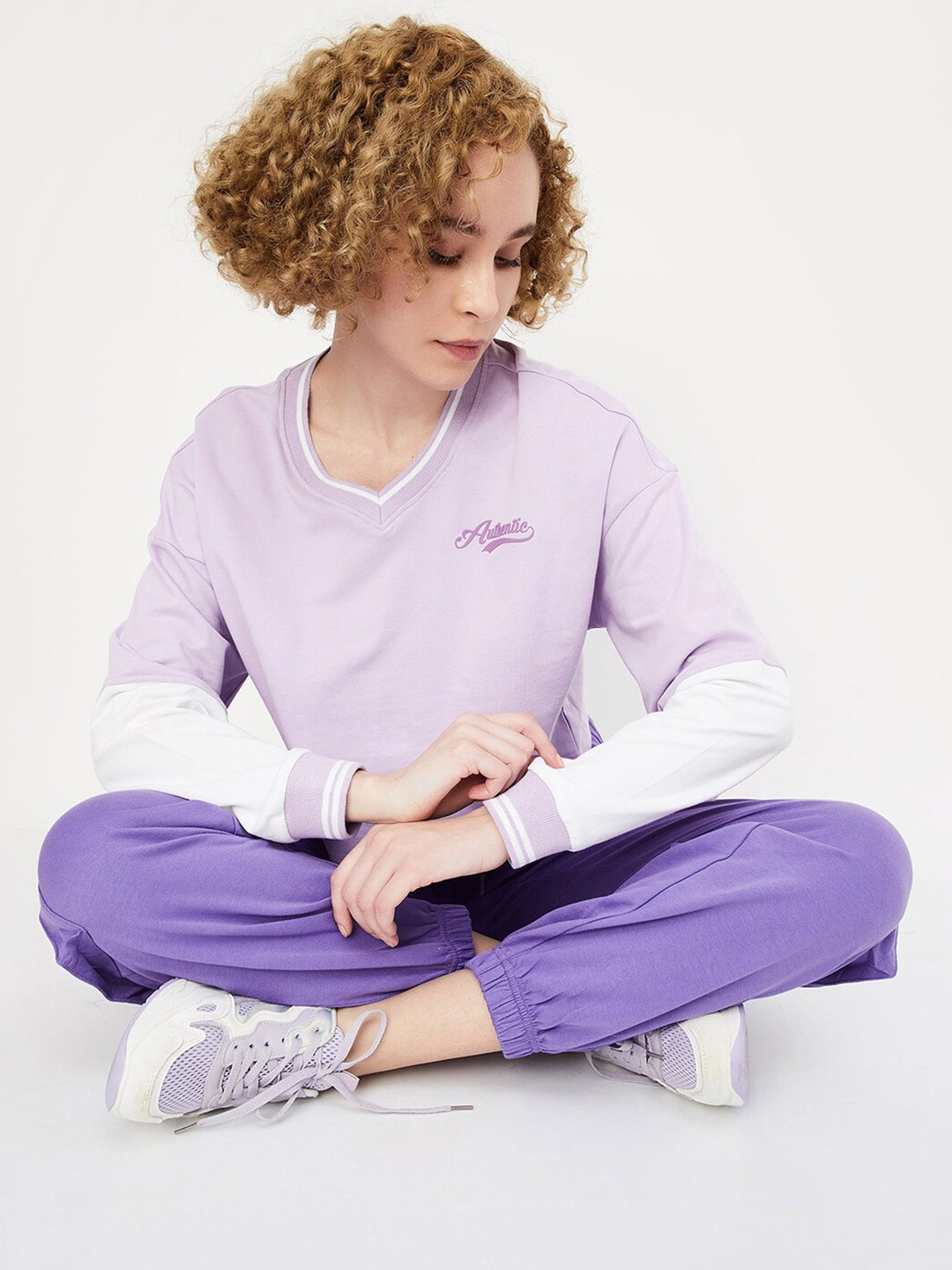 

max V-Neck Pure Cotton T-shirt, Purple