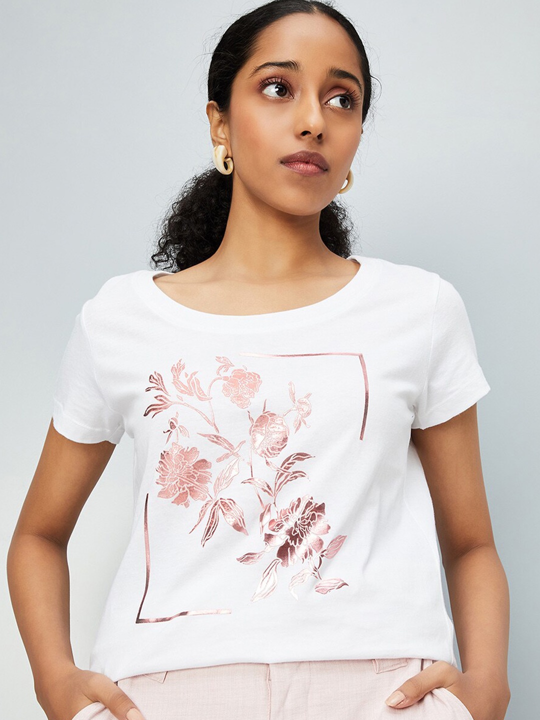 

max Floral Printed Pure Cotton T-shirt, White
