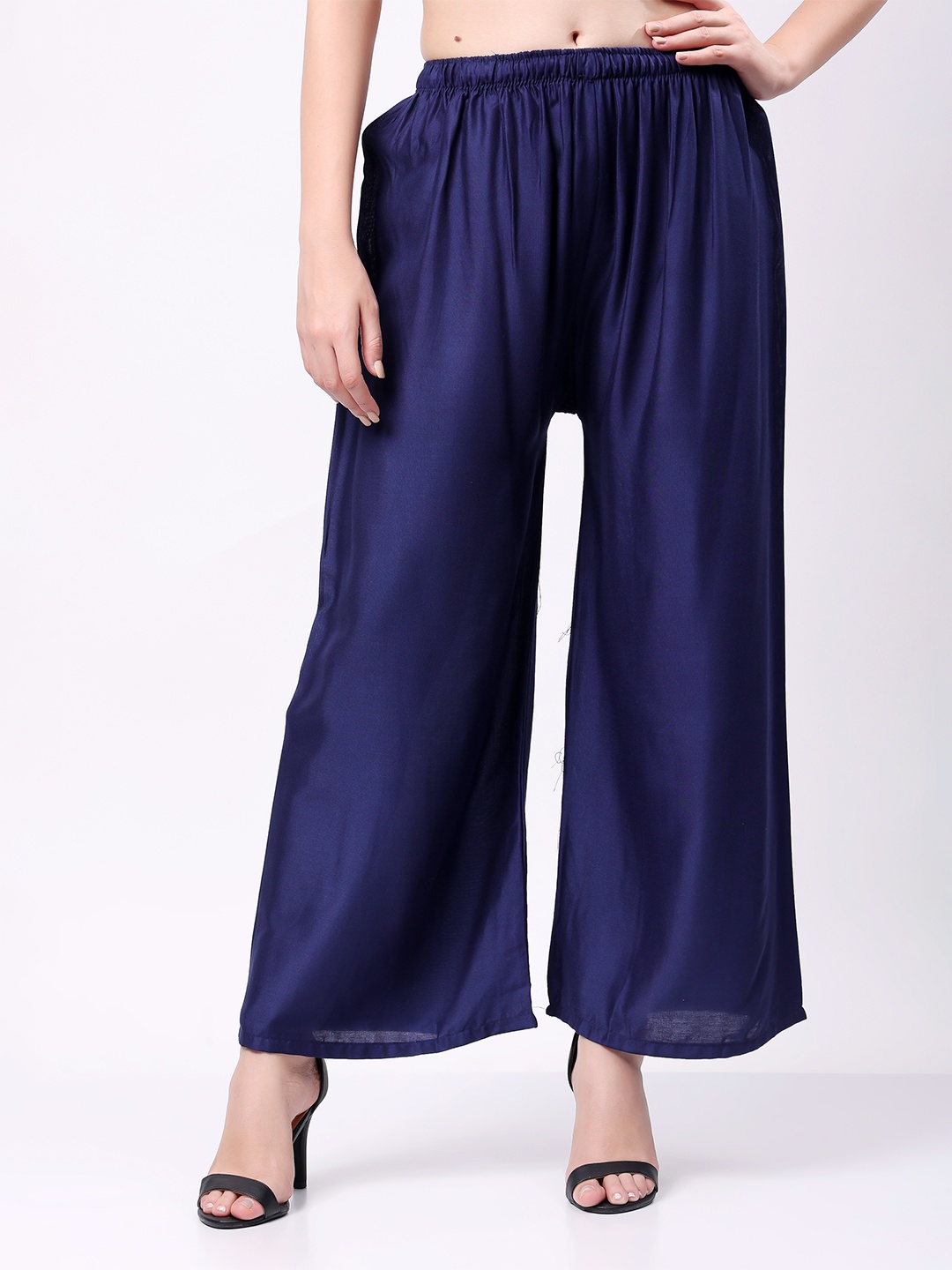 

Keviv Women Flared Knitted Palazzos, Navy blue