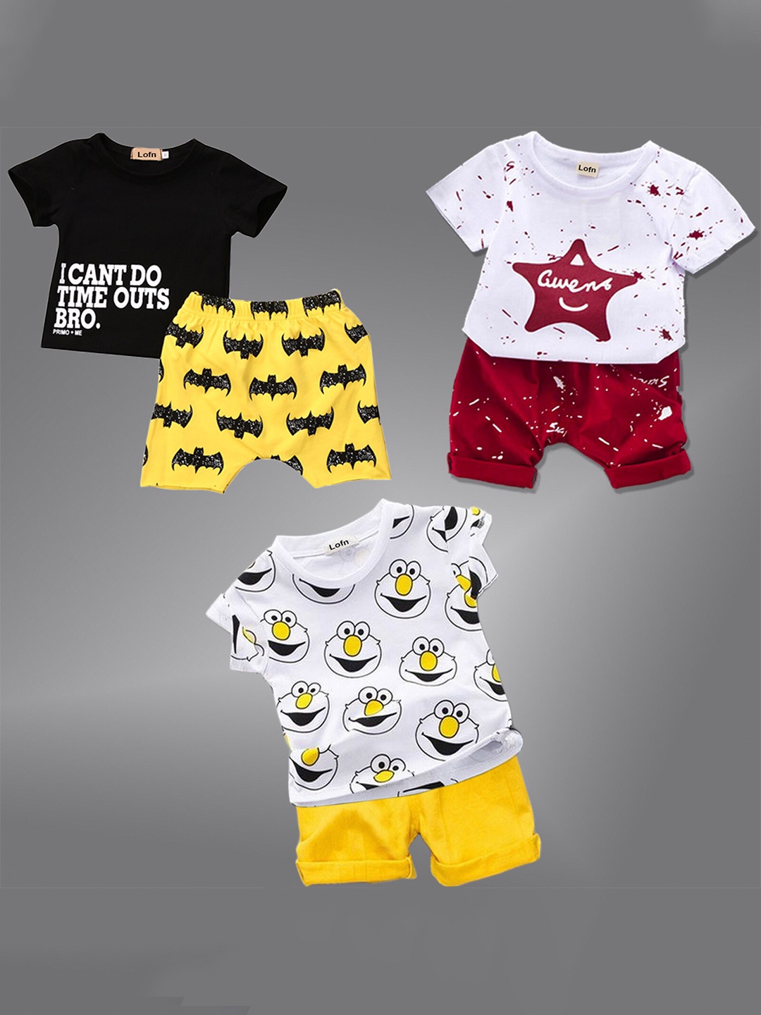

BAESD Kids Pack Of 3 Printed T-shirt with Shorts, White