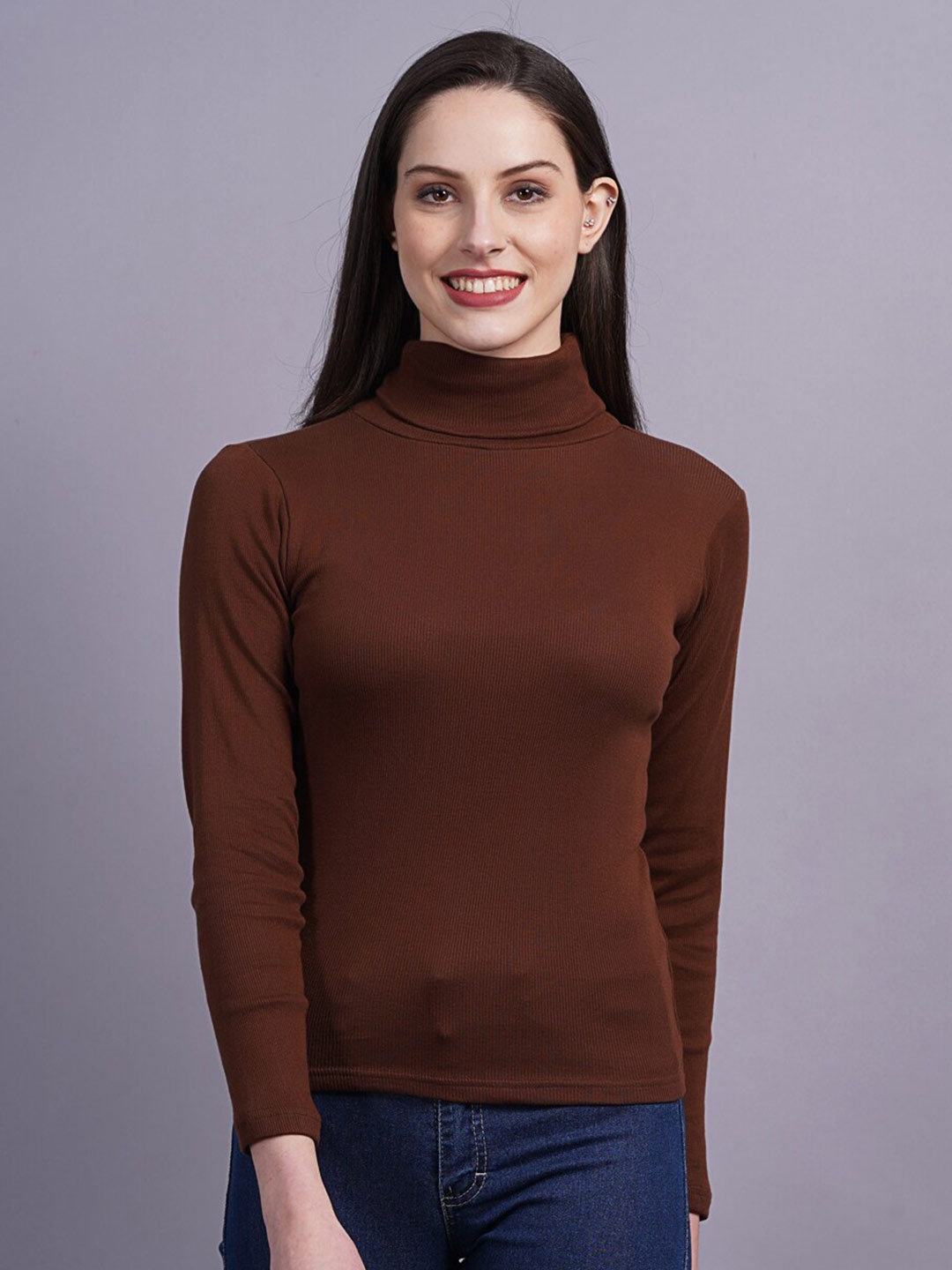 

SIGHTBOMB High Neck Fitted Cotton Top, Brown