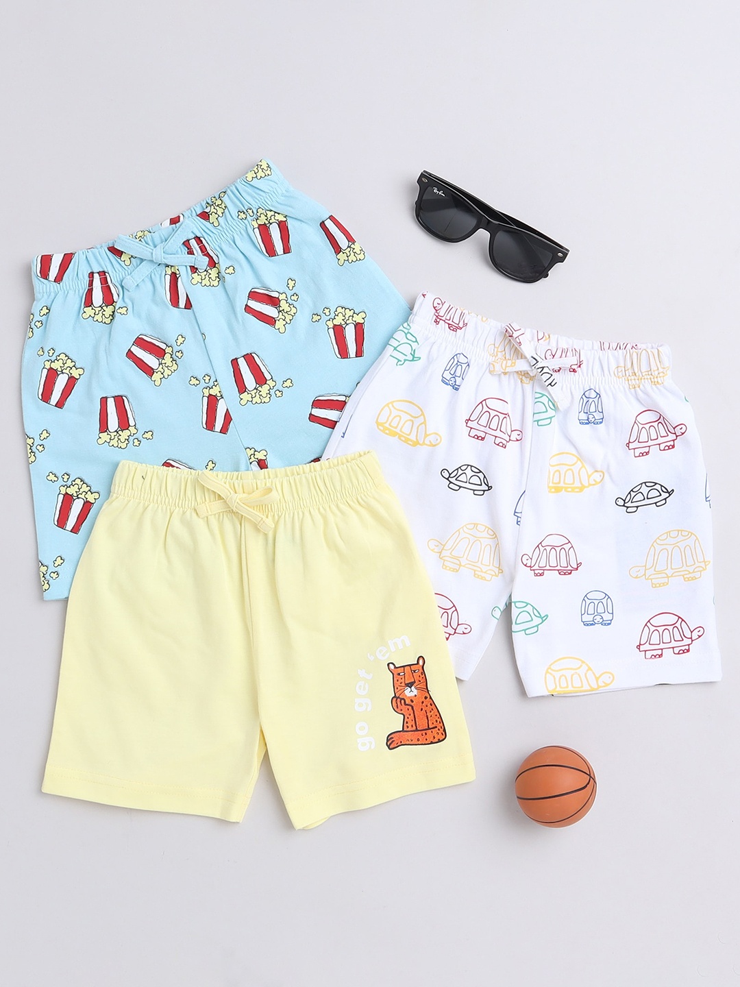 

BUMZEE Boys Pack Of 3 Mid-Rise Cotton Shorts, Yellow