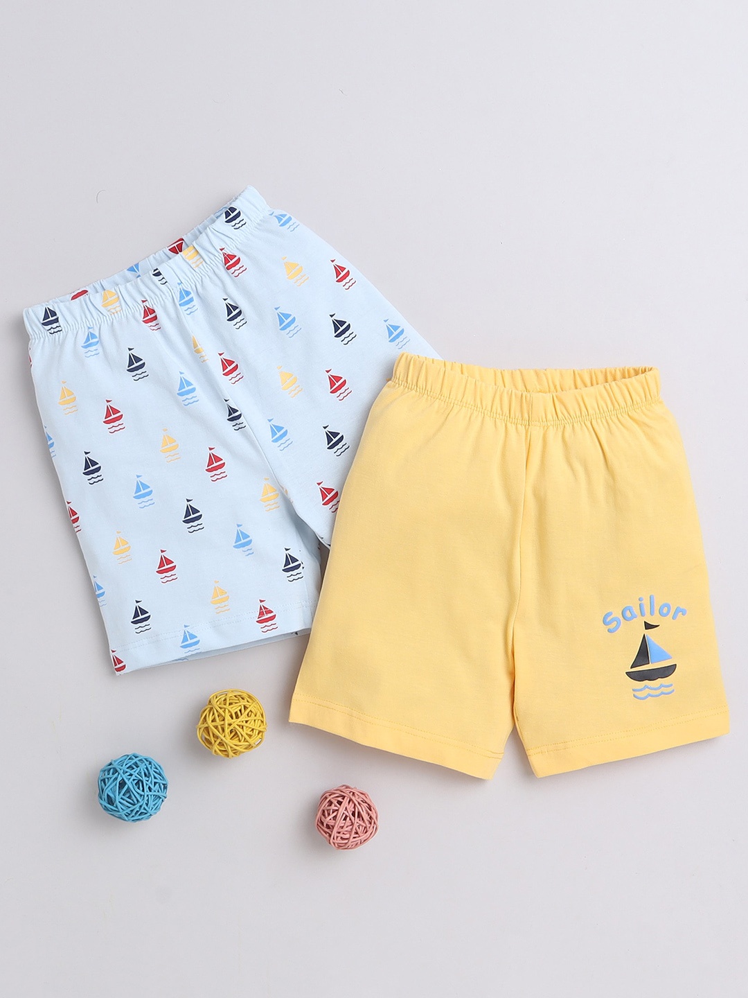 

BUMZEE Boys Pack Of 2 Mid-Rise Cotton Shorts, Yellow