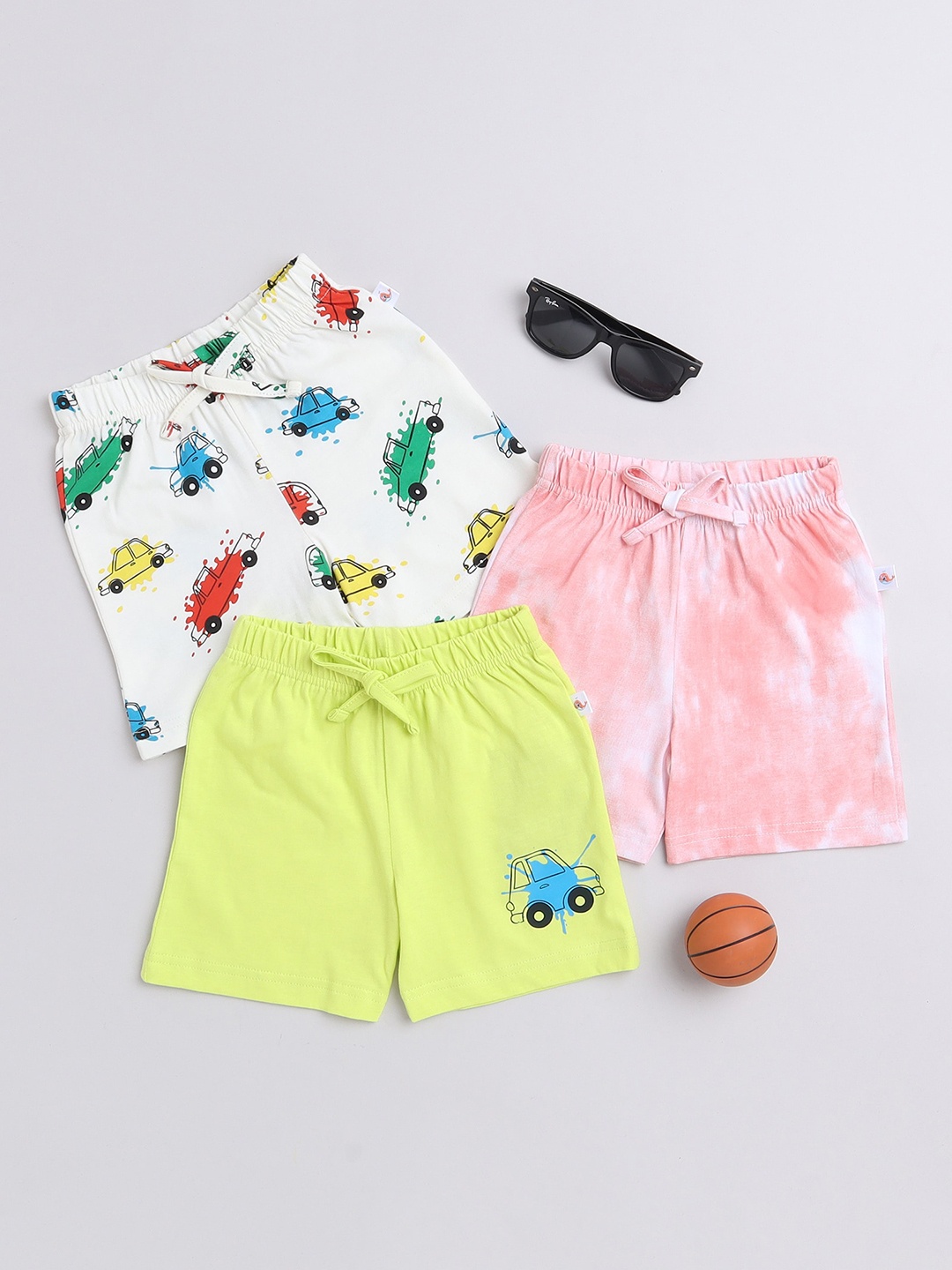 

BUMZEE Boys Pack Of 3 Mid-Rise Cotton Shorts, Lime green