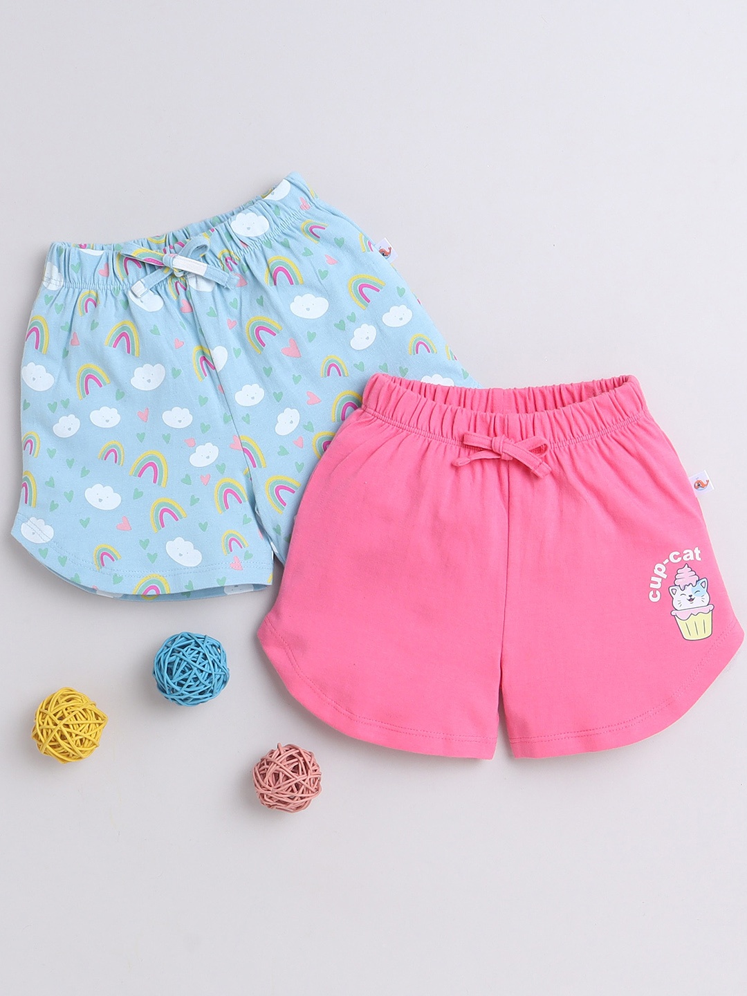 

BUMZEE Infant Girls Pack Of 2 Printed Cotton Shorts, Blue