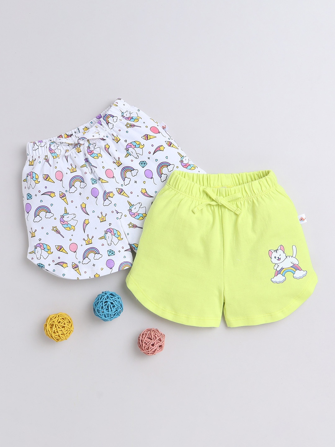 

BUMZEE Infant Girls Pack Of 2 Printed Cotton Shorts, Lime green