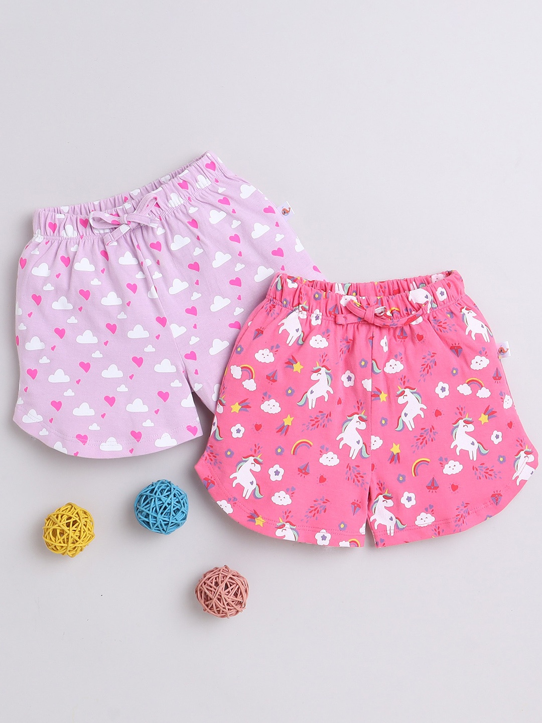 

BUMZEE Girls Pack Of 2 Mid-Rise Conversational Printed Cotton Shorts, Lavender