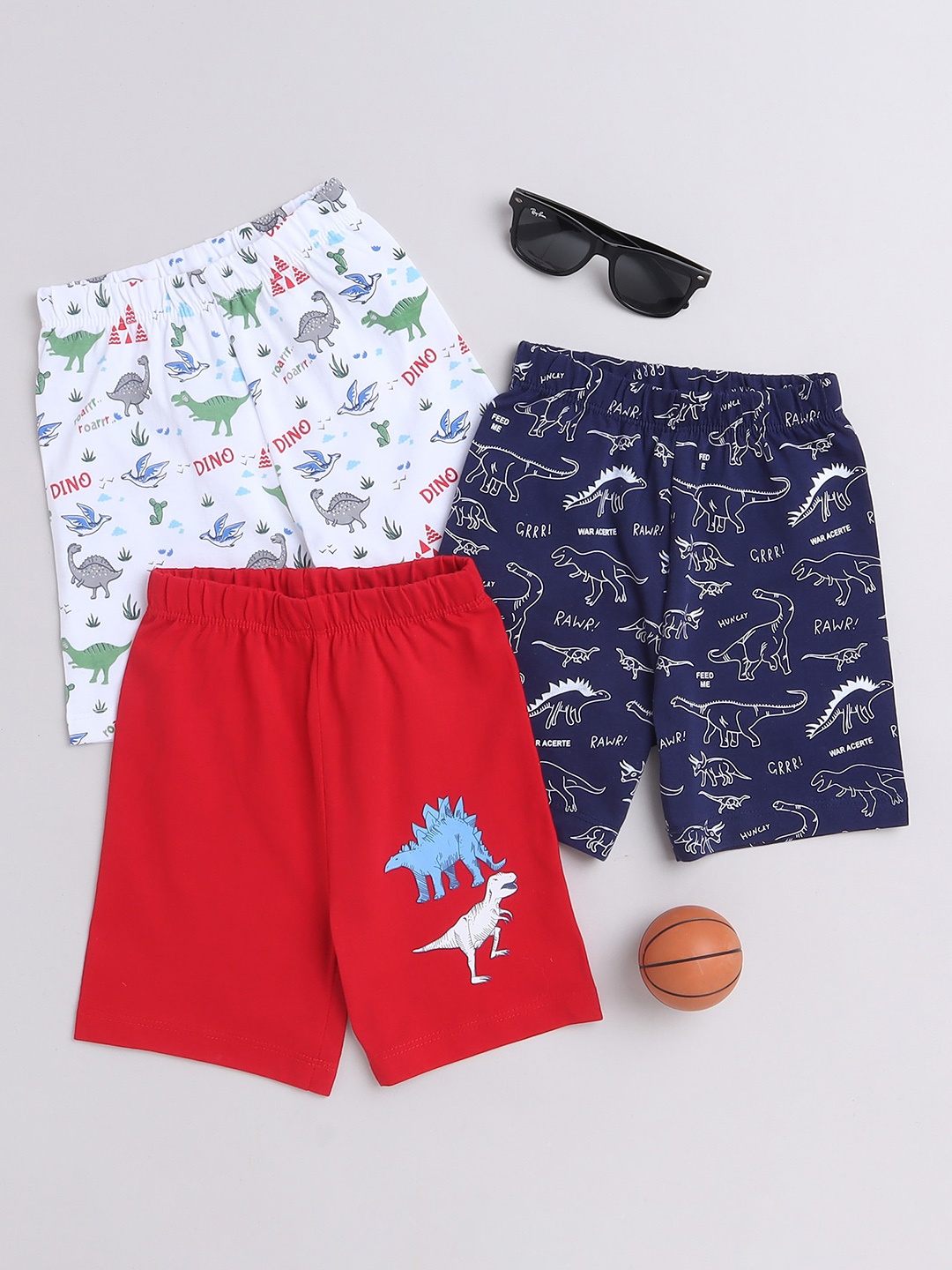 

BUMZEE Boys Pack Of 3 Mid-Rise Cotton Shorts, Red