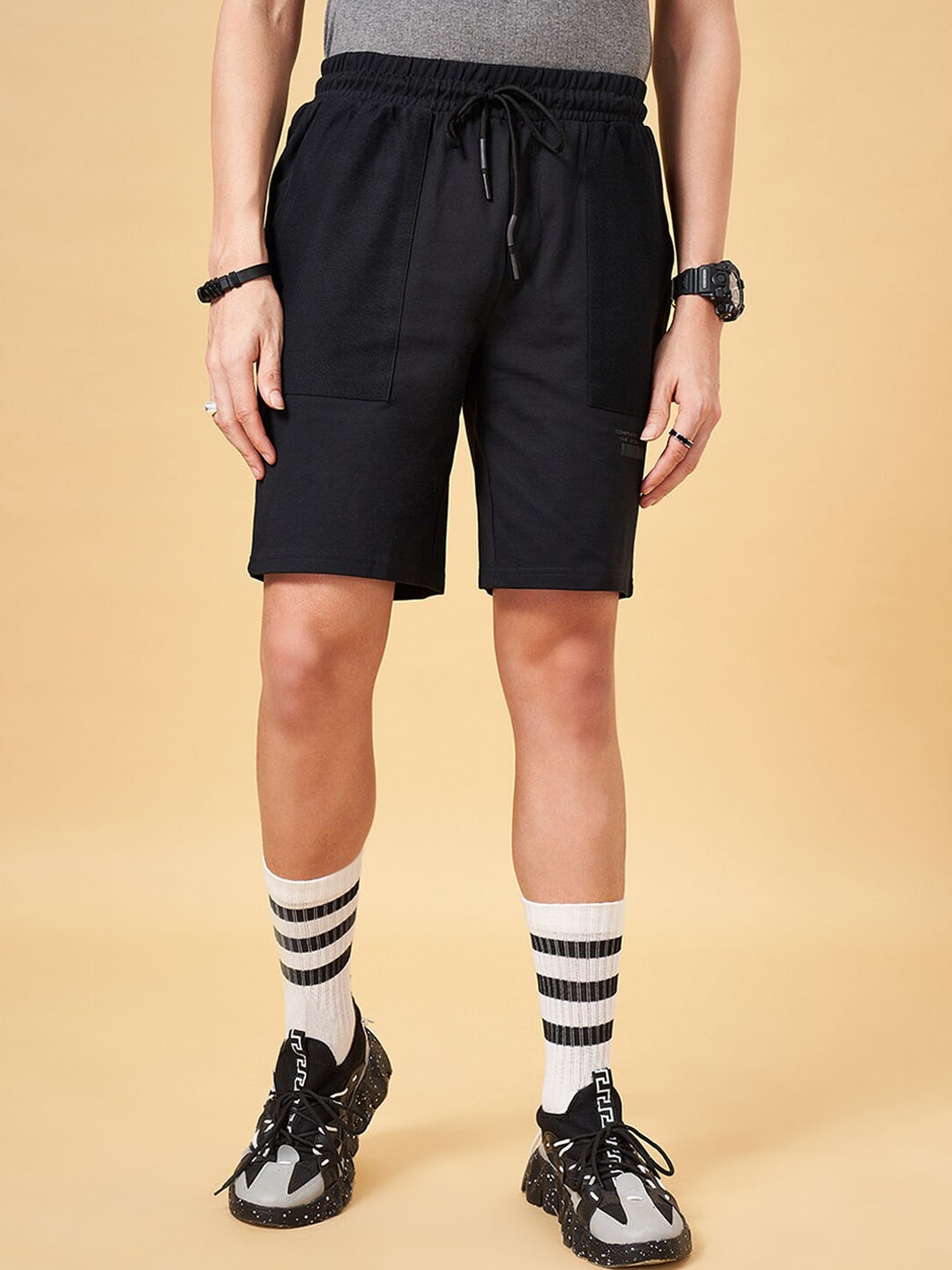 Street 808 by Pantaloons Men Regular Fit Pure Cotton Shorts, Black