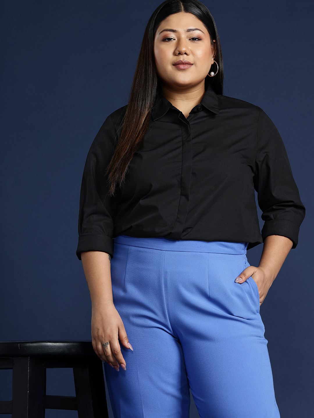 

Hancock Women Plus Size Solid Formal Shirt, Black