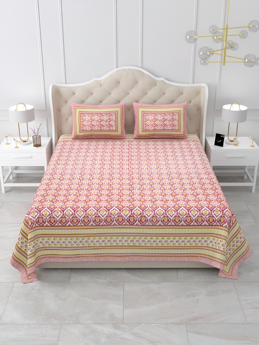 

DOLLIFI Pink Floral Cotton 180 TC Queen Bedsheet with 2 Pillow Covers