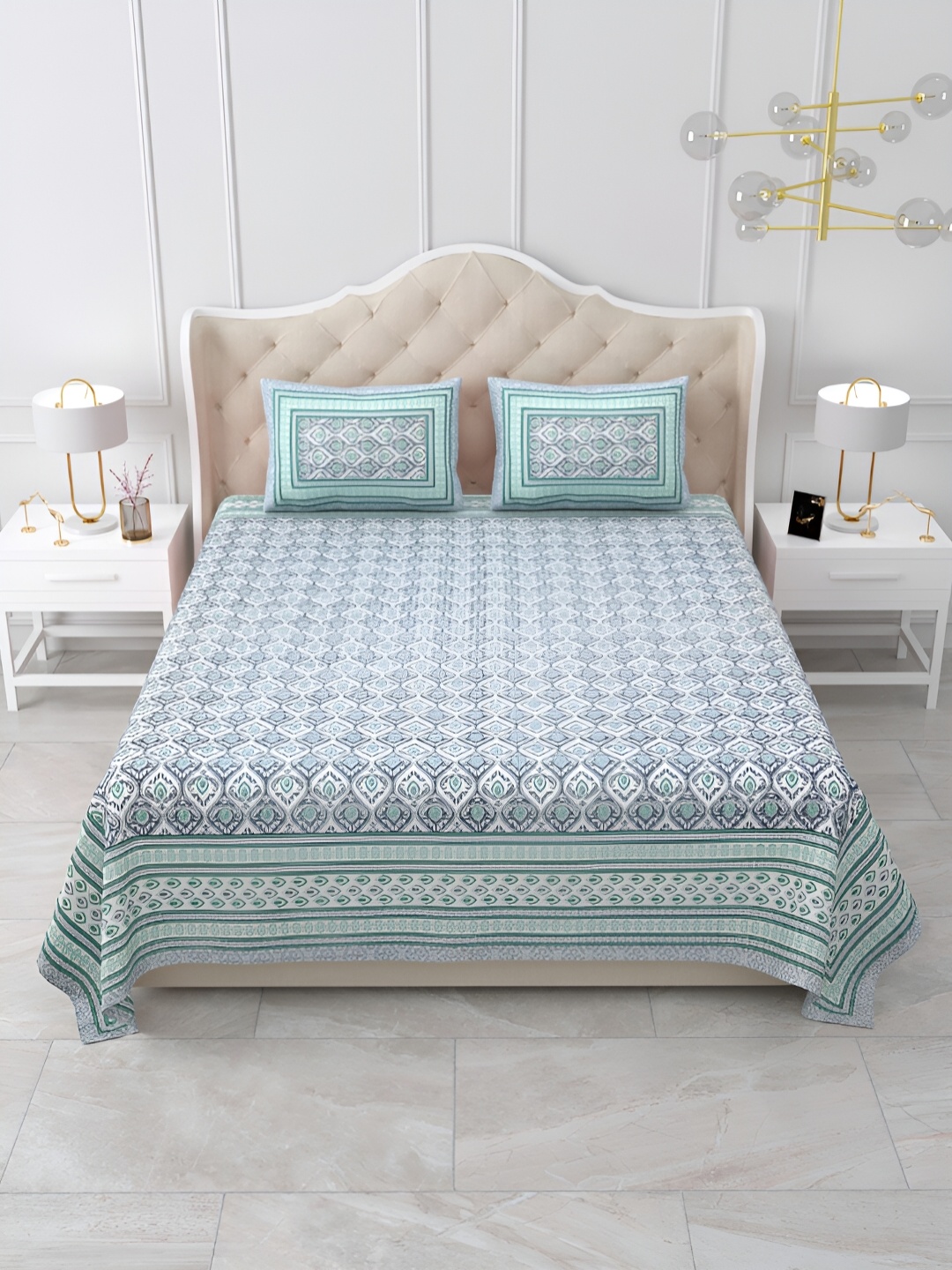 

DOLLIFI Blue Floral Cotton 180 TC Queen Bedsheet with 2 Pillow Covers