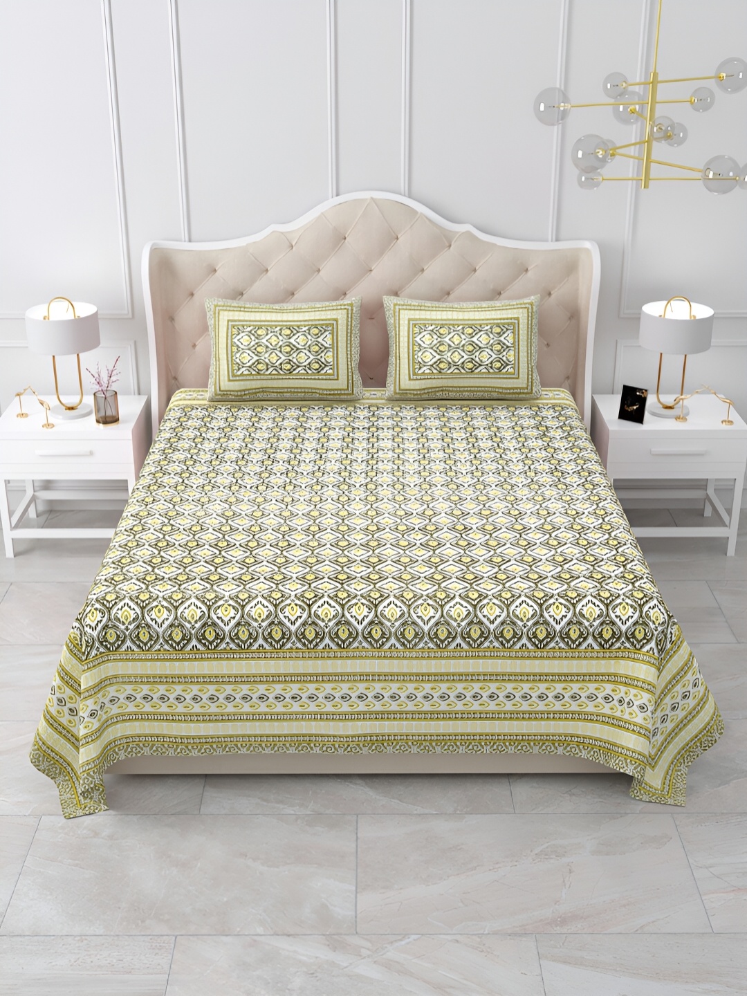 

DOLLIFI Yellow Floral Cotton 180 TC Queen Bedsheet with 2 Pillow Covers