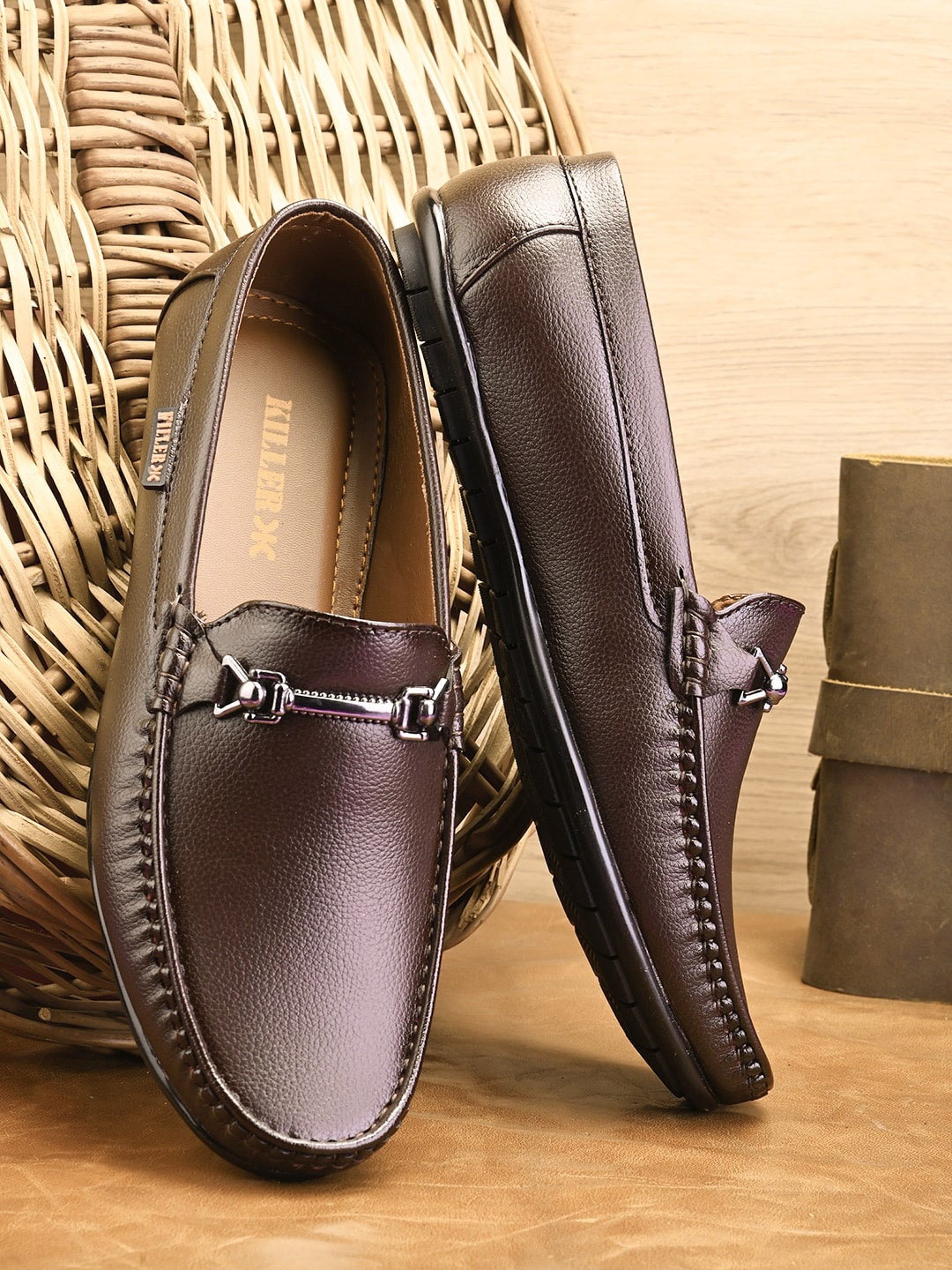 

Killer Men Textured Square Toe Lightweight Horsebit Loafers, Brown
