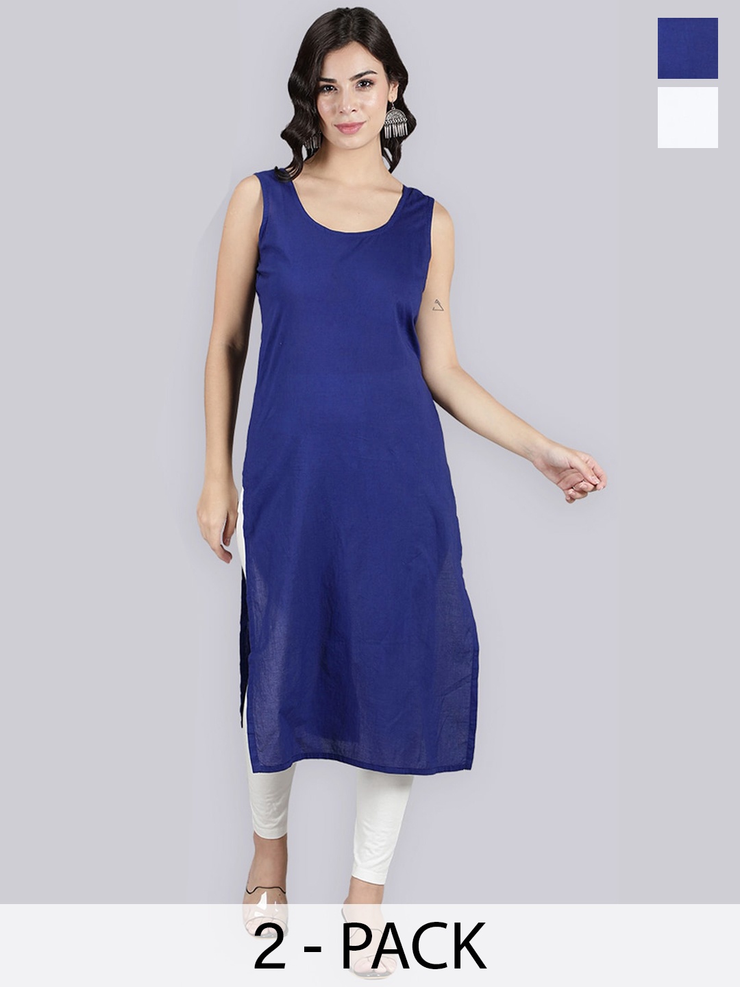 

Seva Chikan Pack Of 2 Calf Length Cotton Slips, Navy blue