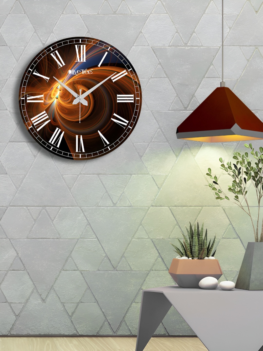 

OLIVE TREE Brown & White Printed Contemporary Wooden Analogue Wall Clock
