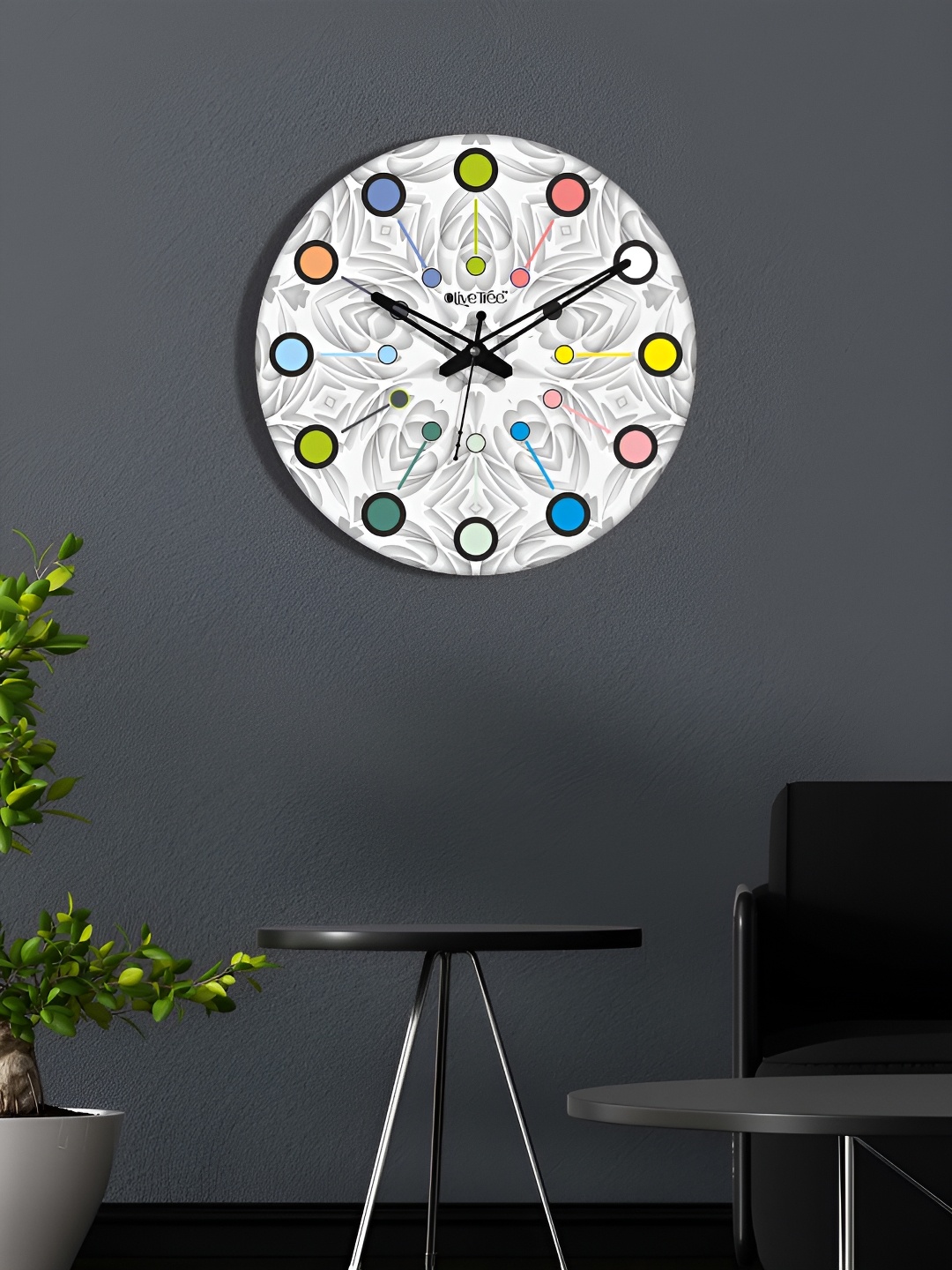 

OLIVE TREE White & Black Printed Contemporary Analogue Wooden Wall Clock