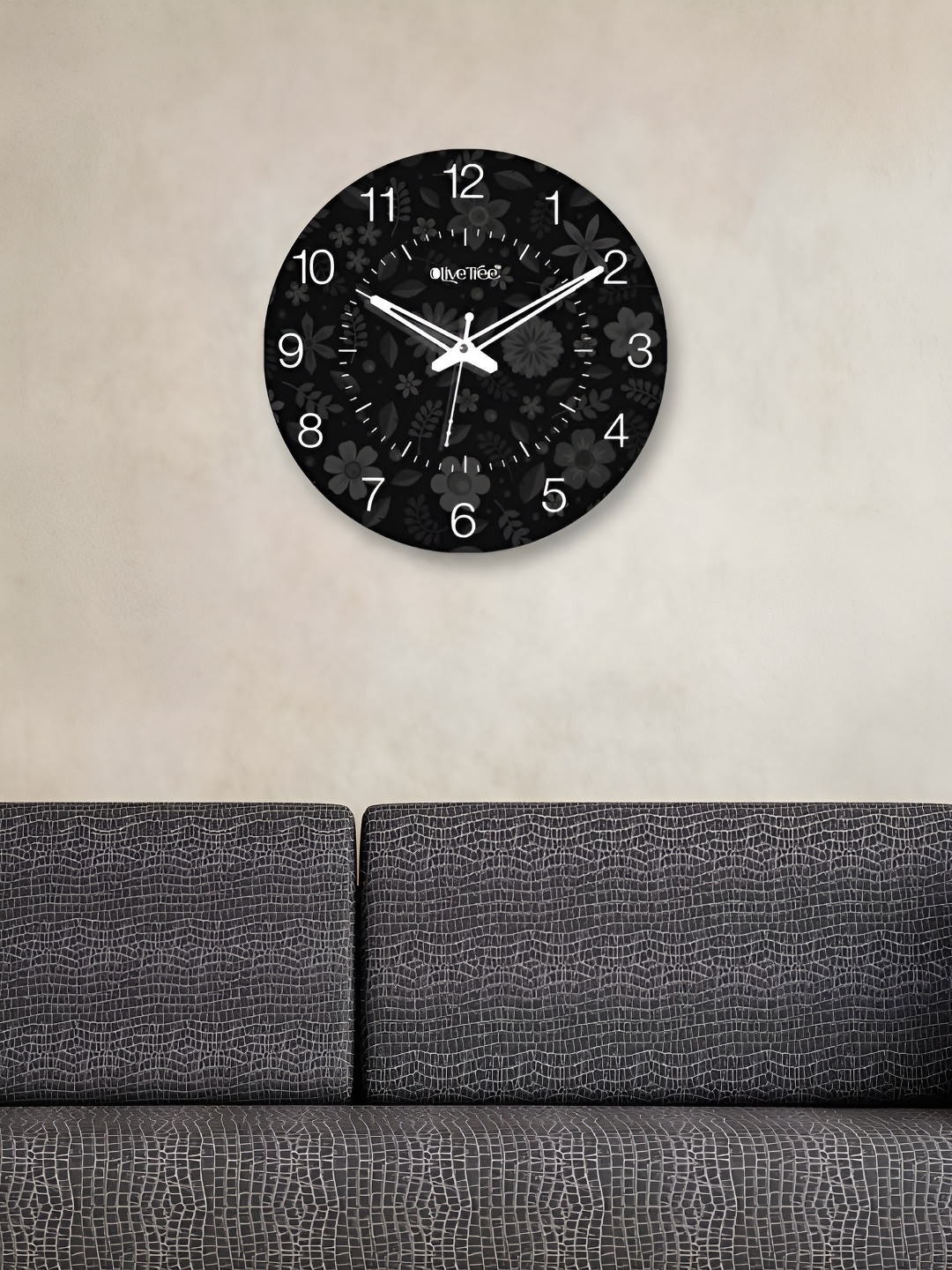 

OLIVE TREE Black & White Printed Contemporary Analogue Wooden Wall Clock