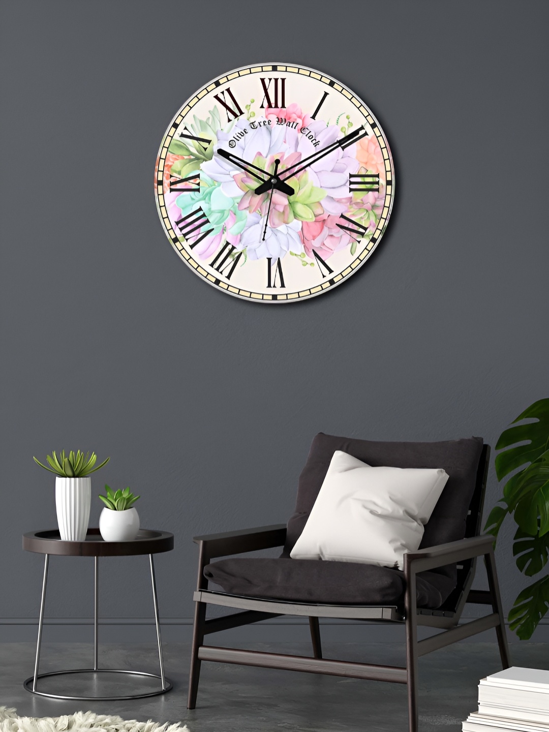 

OLIVE TREE White & Pink Printed Round Contemporary Wall Clock