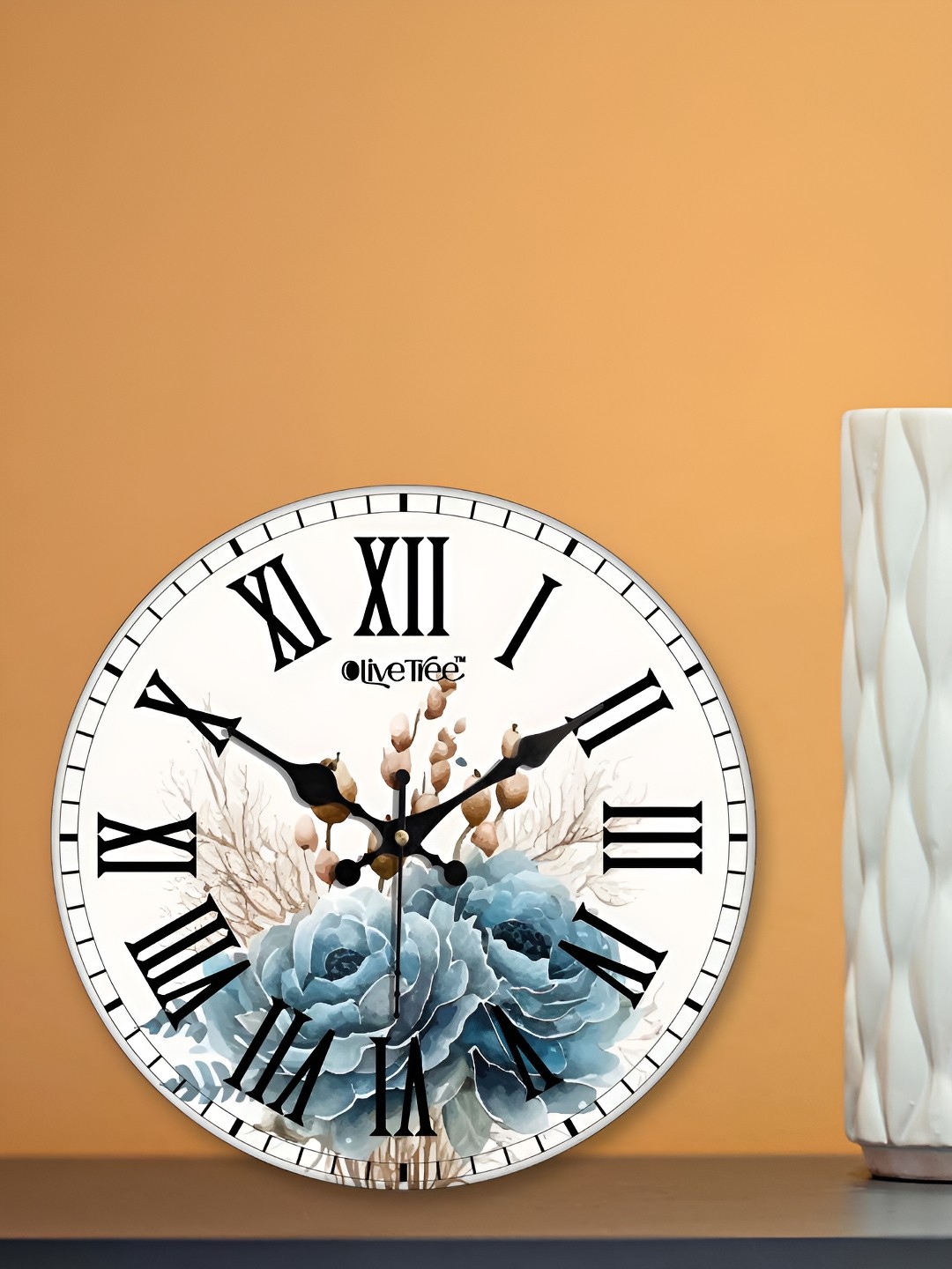 

OLIVE TREE White & Blue Printed Round Contemporary Wall Clock