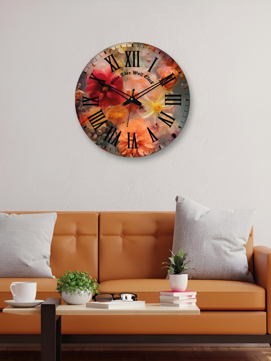 

OLIVE TREE Grey & Orange Printed Round Contemporary Wall Clock