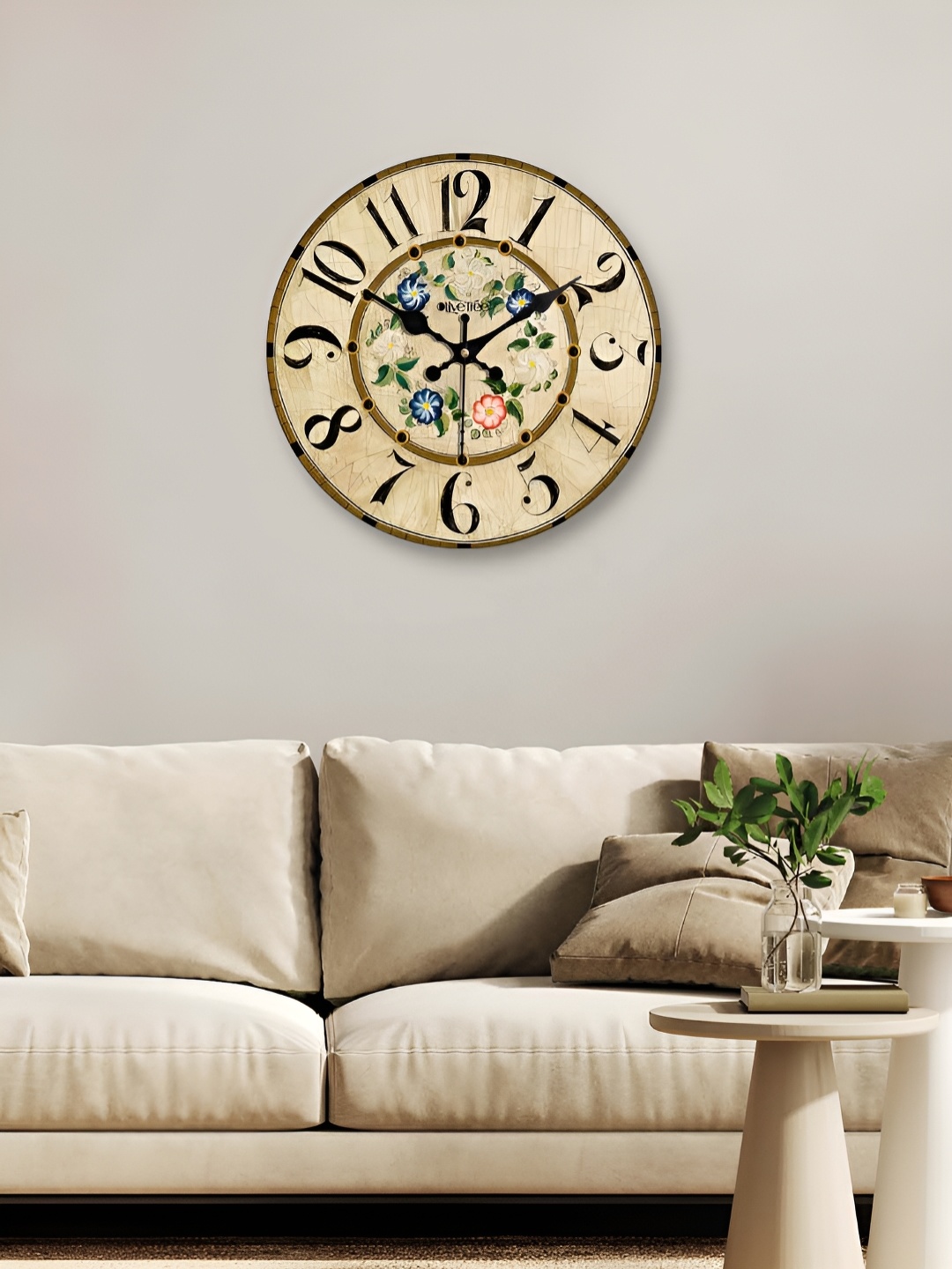 

OLIVE TREE Cream-Coloured & Blue Printed Round Contemporary Wall Clock