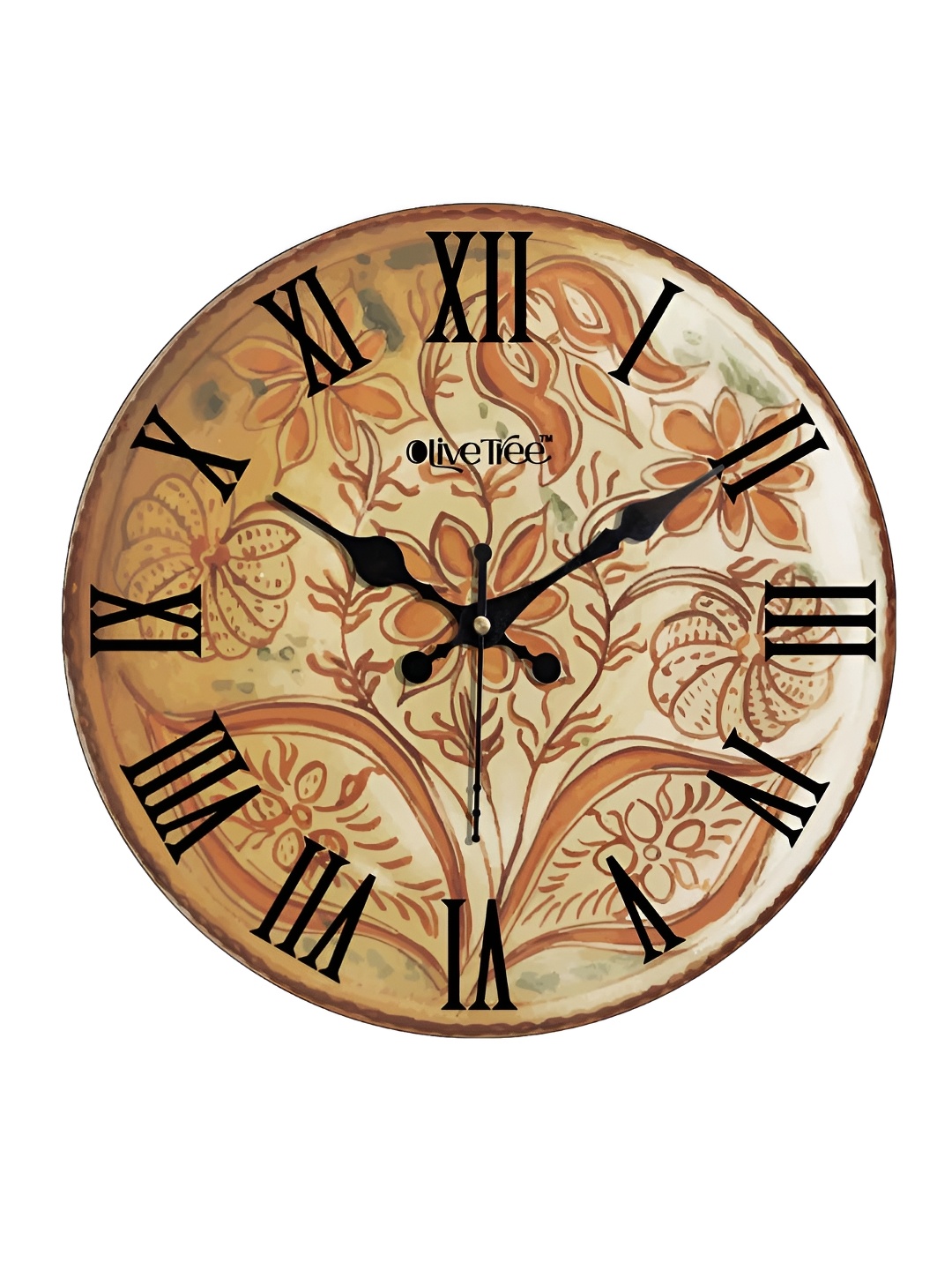

OLIVE TREE Cream-Coloured & Orange Printed Round Contemporary Wall Clock