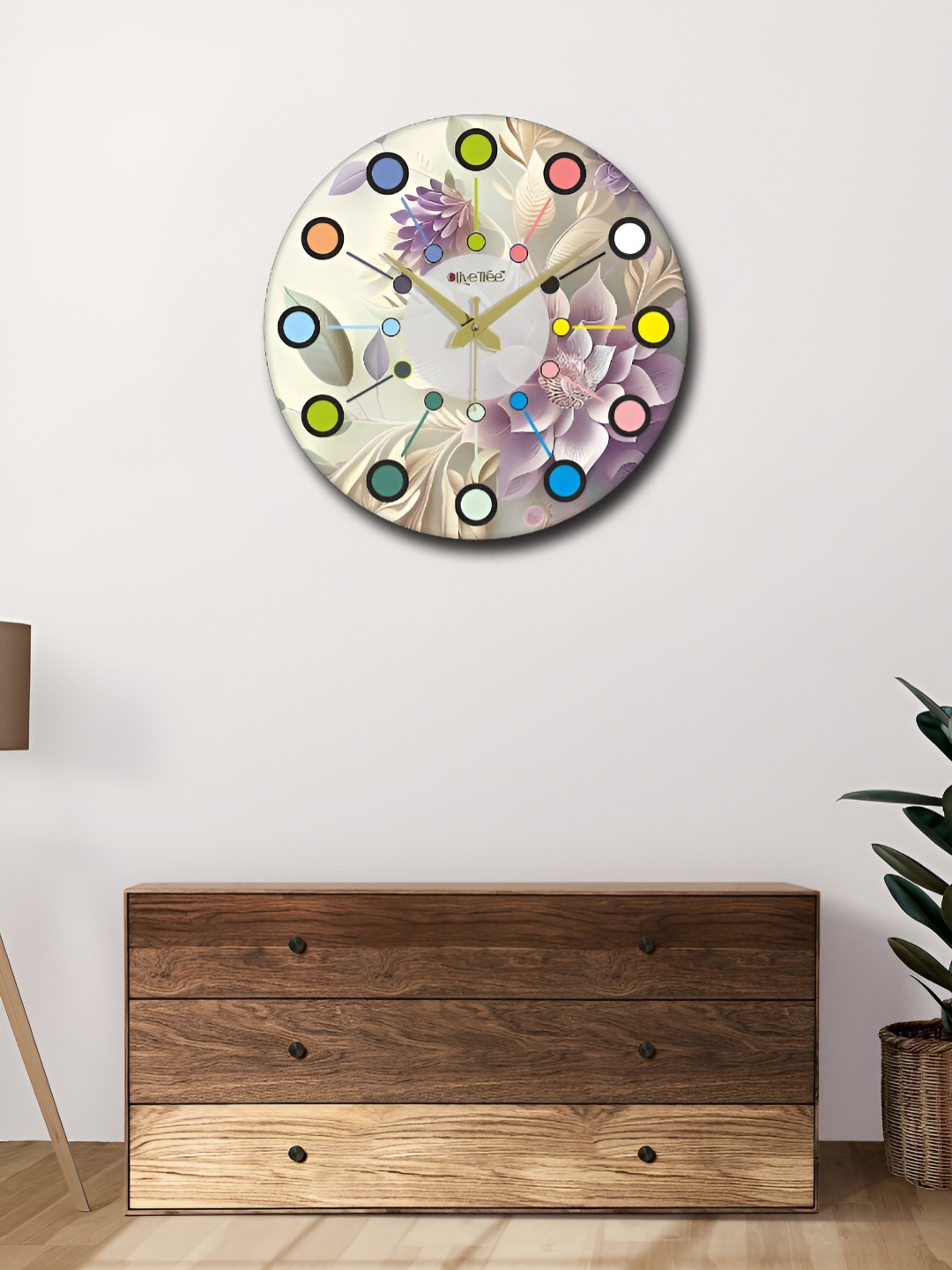 

OLIVE TREE White & Purple Printed Round Contemporary Wall Clock
