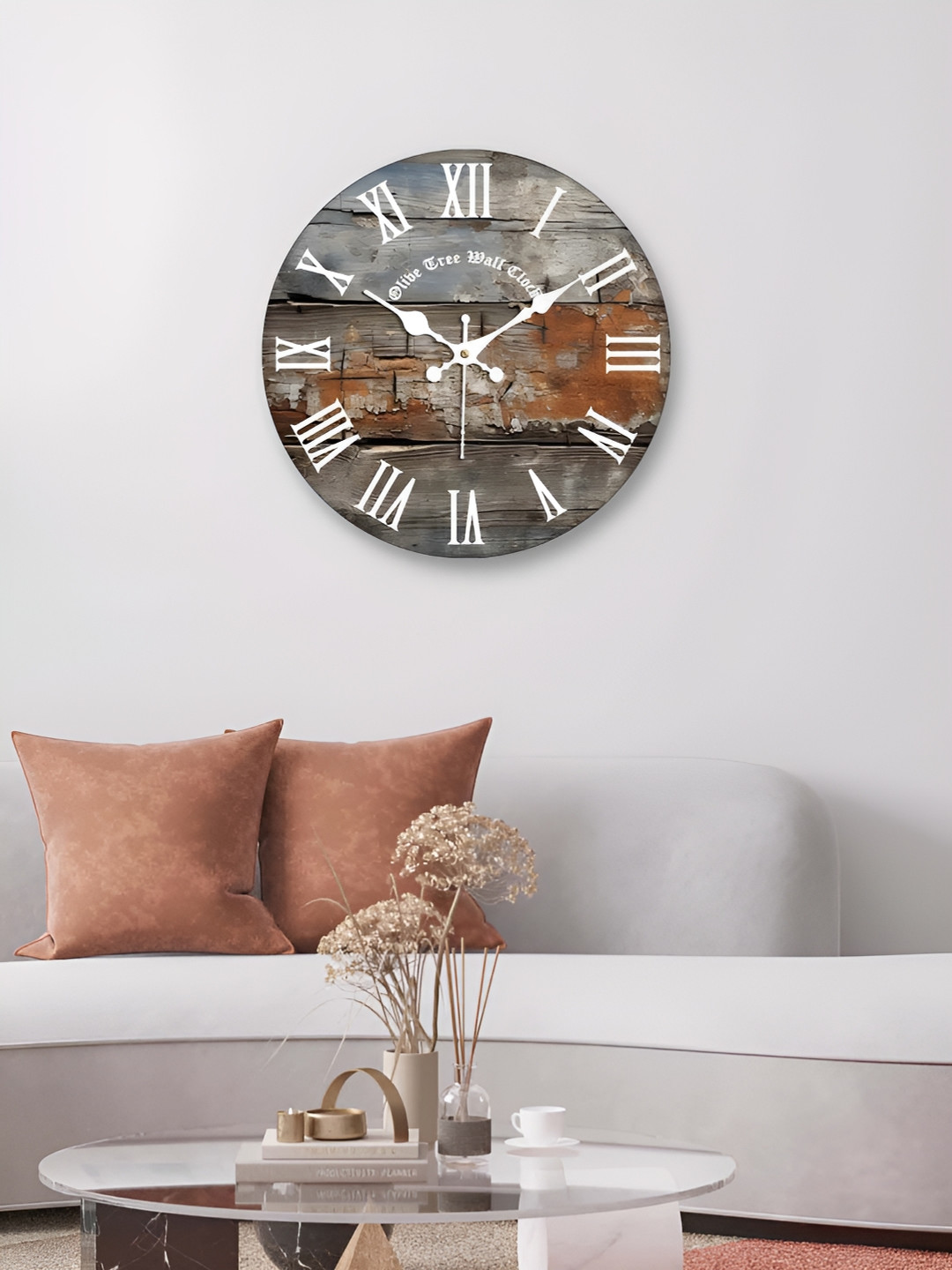 

OLIVE TREE Grey & Brown Printed Round Contemporary Wall Clock