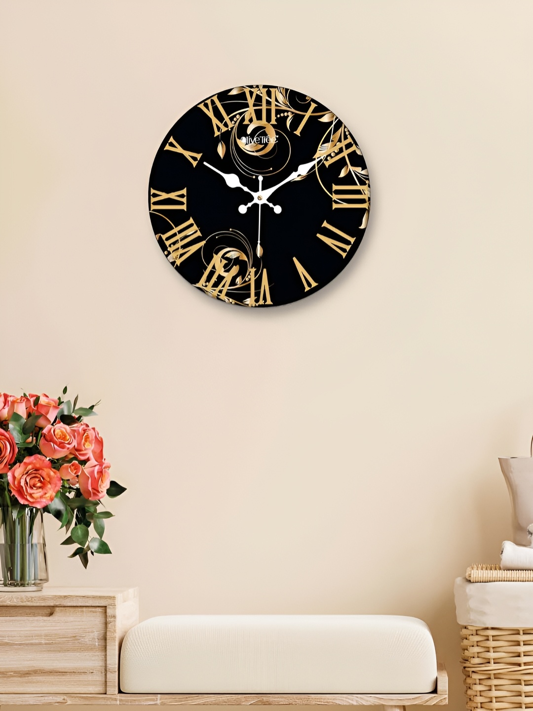 

OLIVE TREE Black & Gold Toned Printed Round Contemporary Wall Clock
