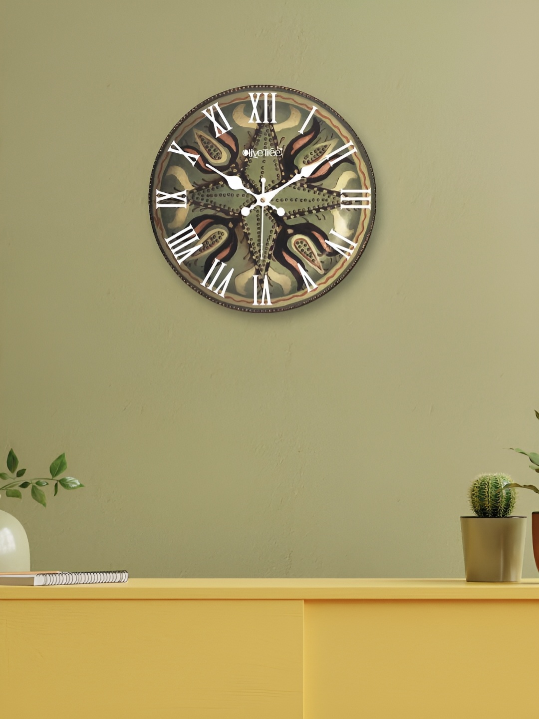 

OLIVE TREE Green & White Printed Round Contemporary Wall Clock