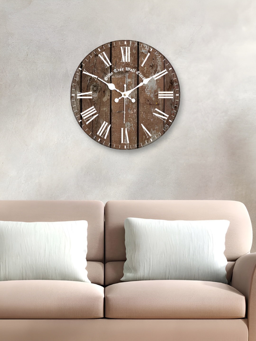 

OLIVE TREE White & Brown Printed Round Contemporary Wall Clock