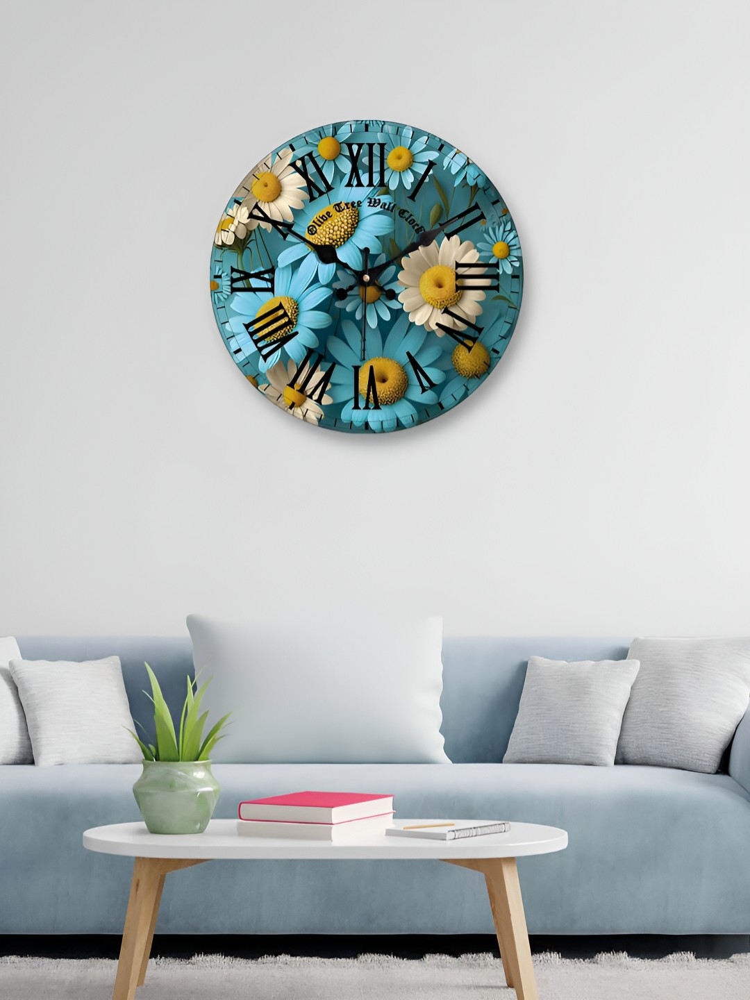 

OLIVE TREE Blue & Yellow Printed Round Contemporary Wall Clock
