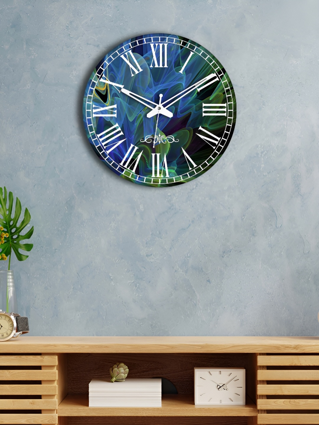 

OLIVE TREE Blue & Green Printed Round Contemporary Wall Clock