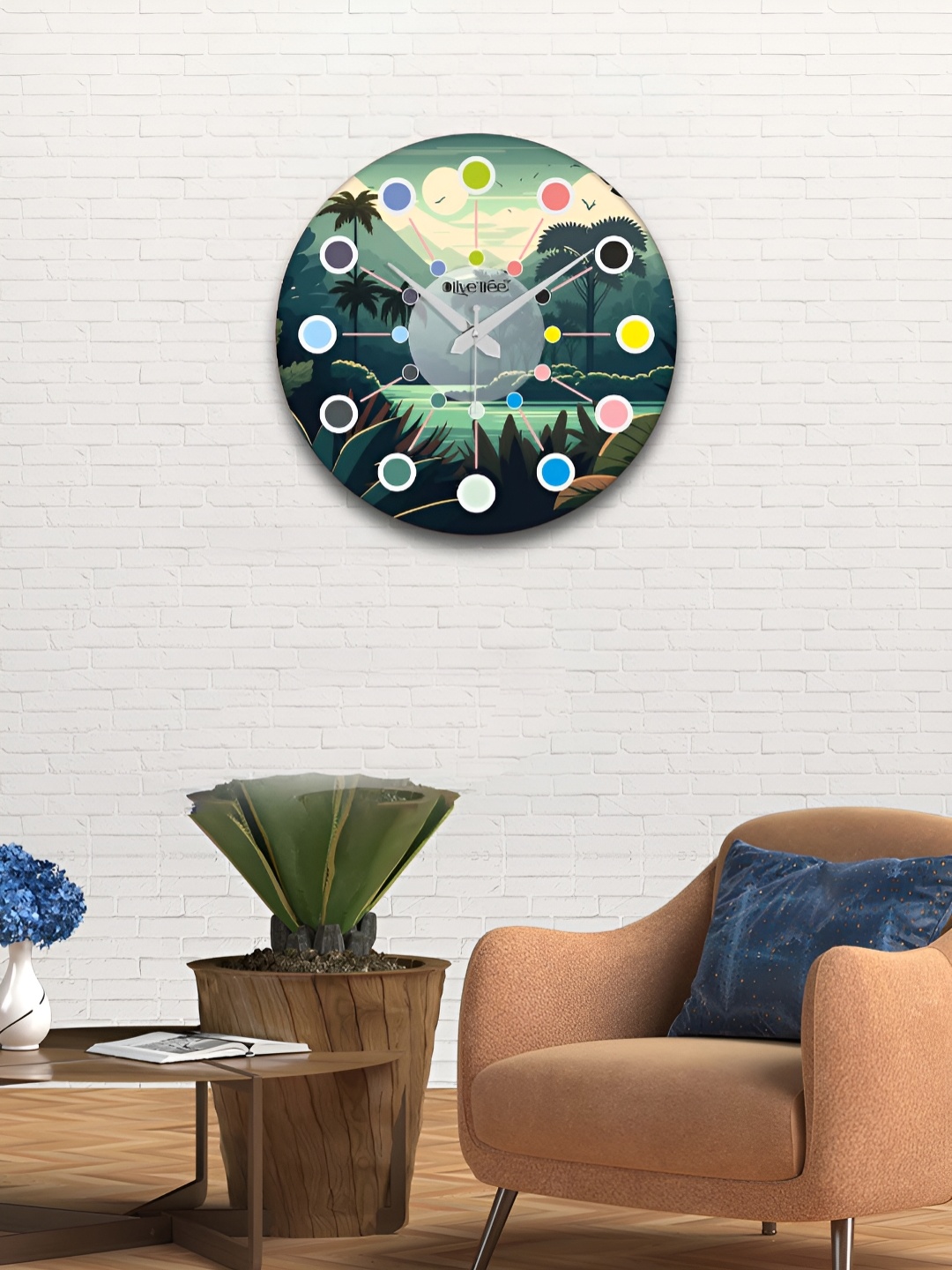 

OLIVE TREE Green & Beige Printed Round Contemporary Wall Clock