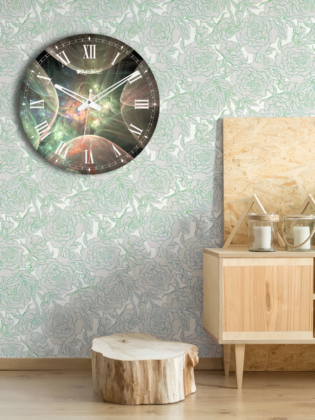

OLIVE TREE Green & Red Printed Round Contemporary Wall Clock