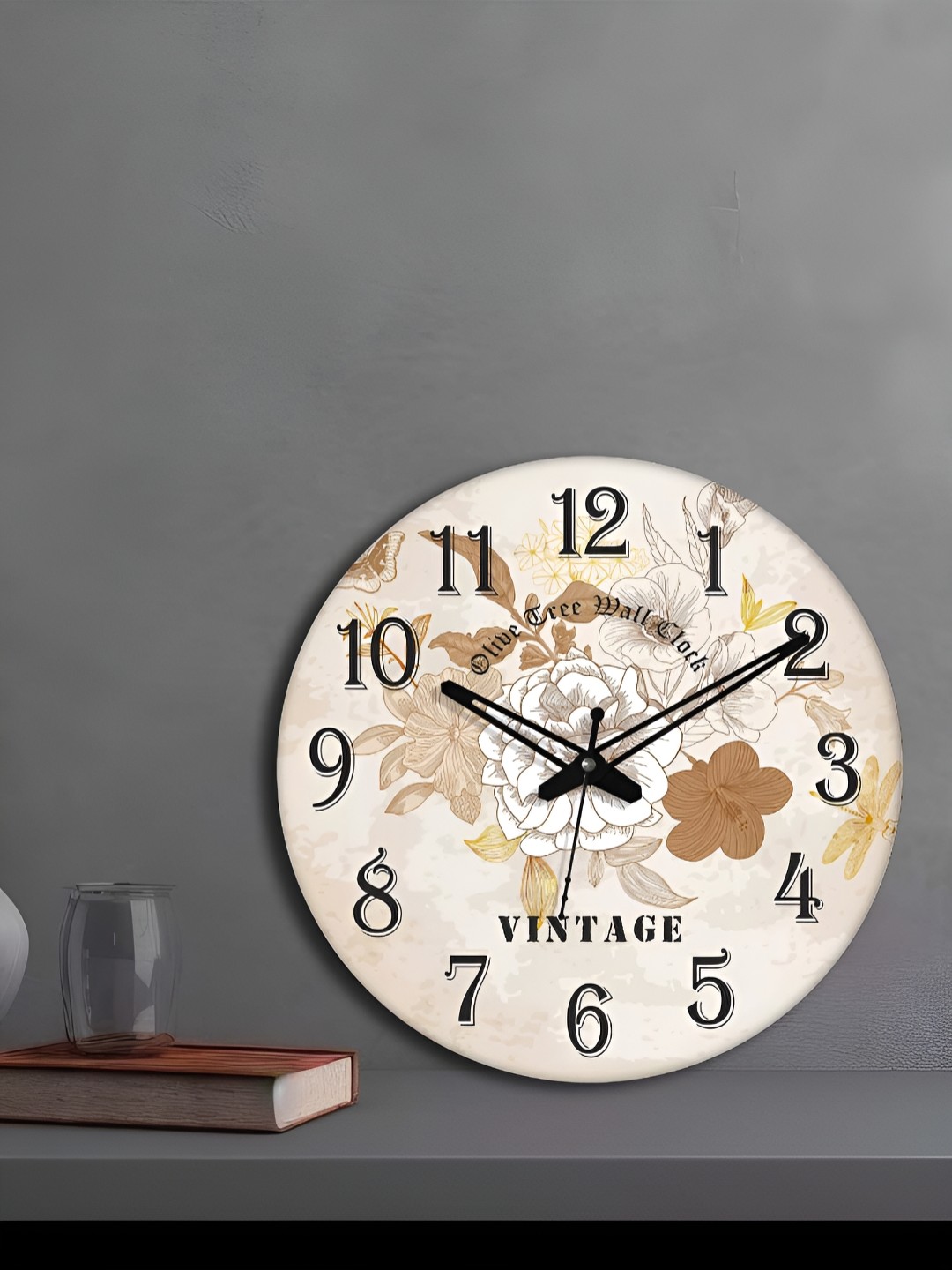 

OLIVE TREE White & Brown Printed Round Contemporary Wall Clock