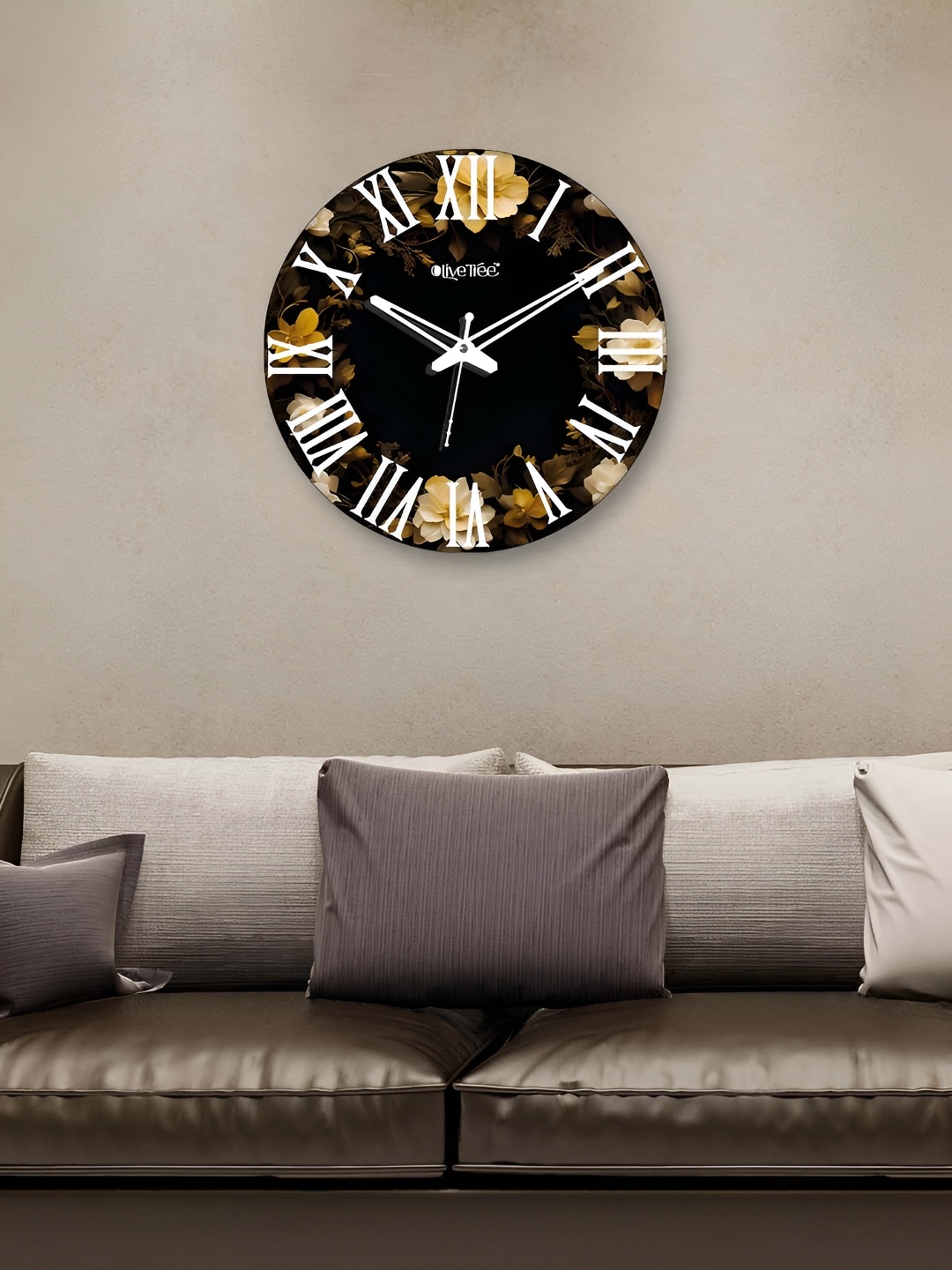 

OLIVE TREE Black & White Printed Round Contemporary Wall Clock