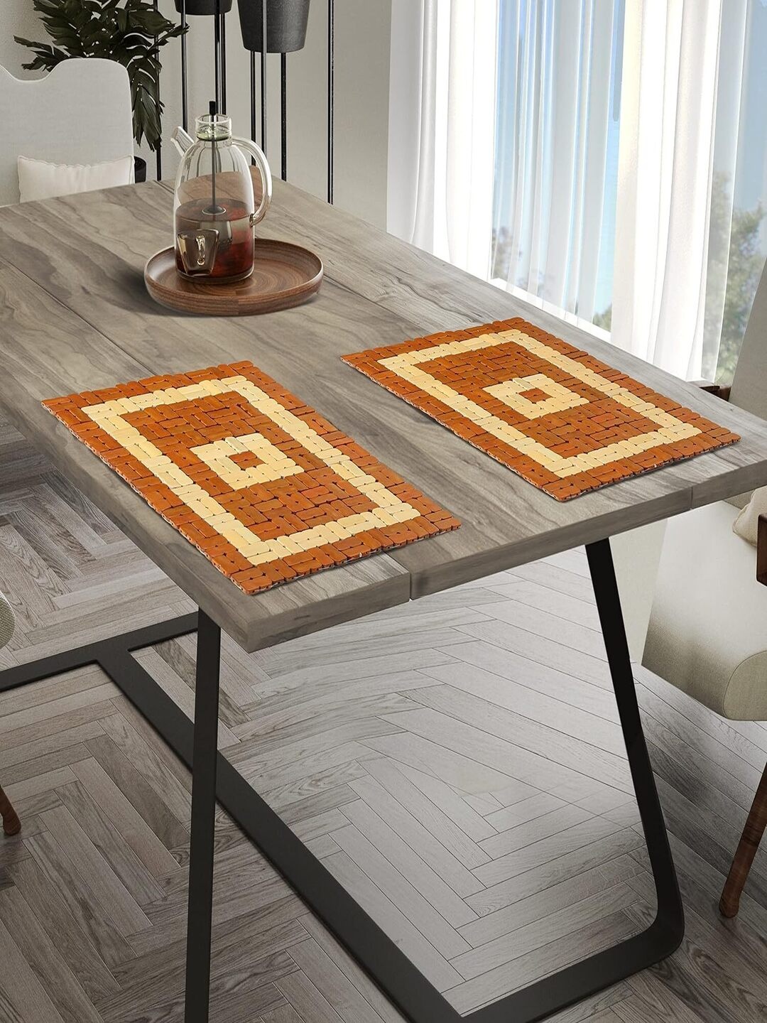 

CASA-NEST Set Of 6 Geometric Print Rectangle Table Placemats, Brown