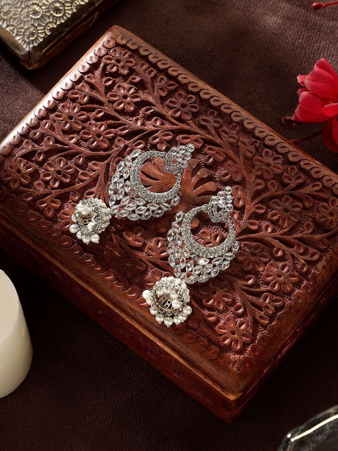 

AARSHVI American Diamond Studded Drop Earrings, Silver
