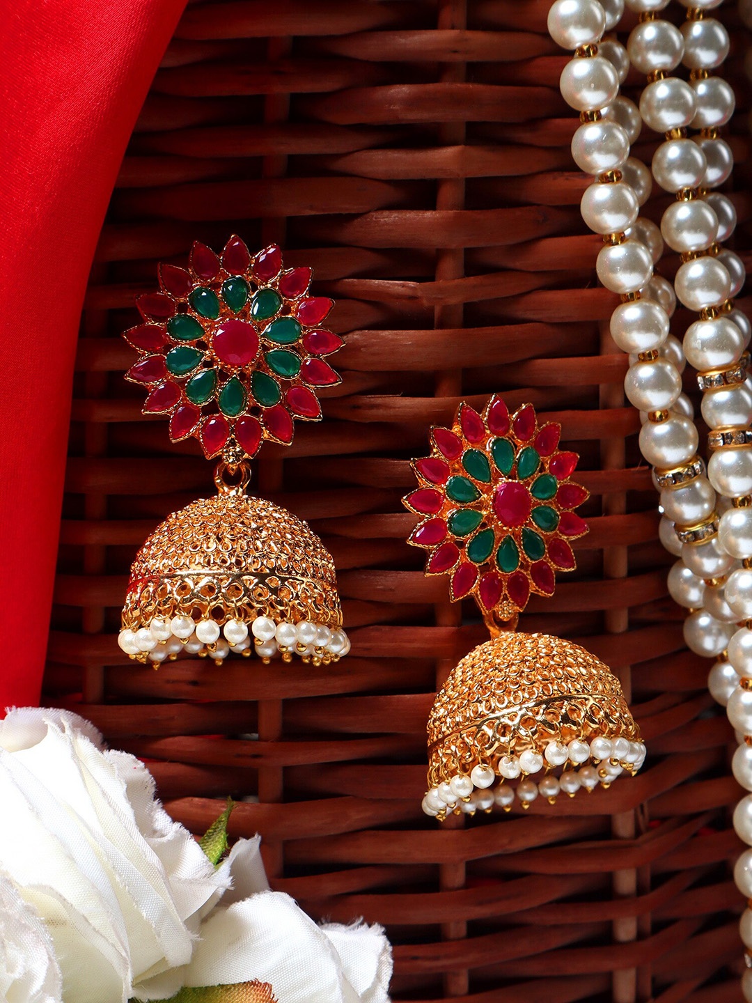 

AARSHVI Gold-Plated Contemporary Jhumkas