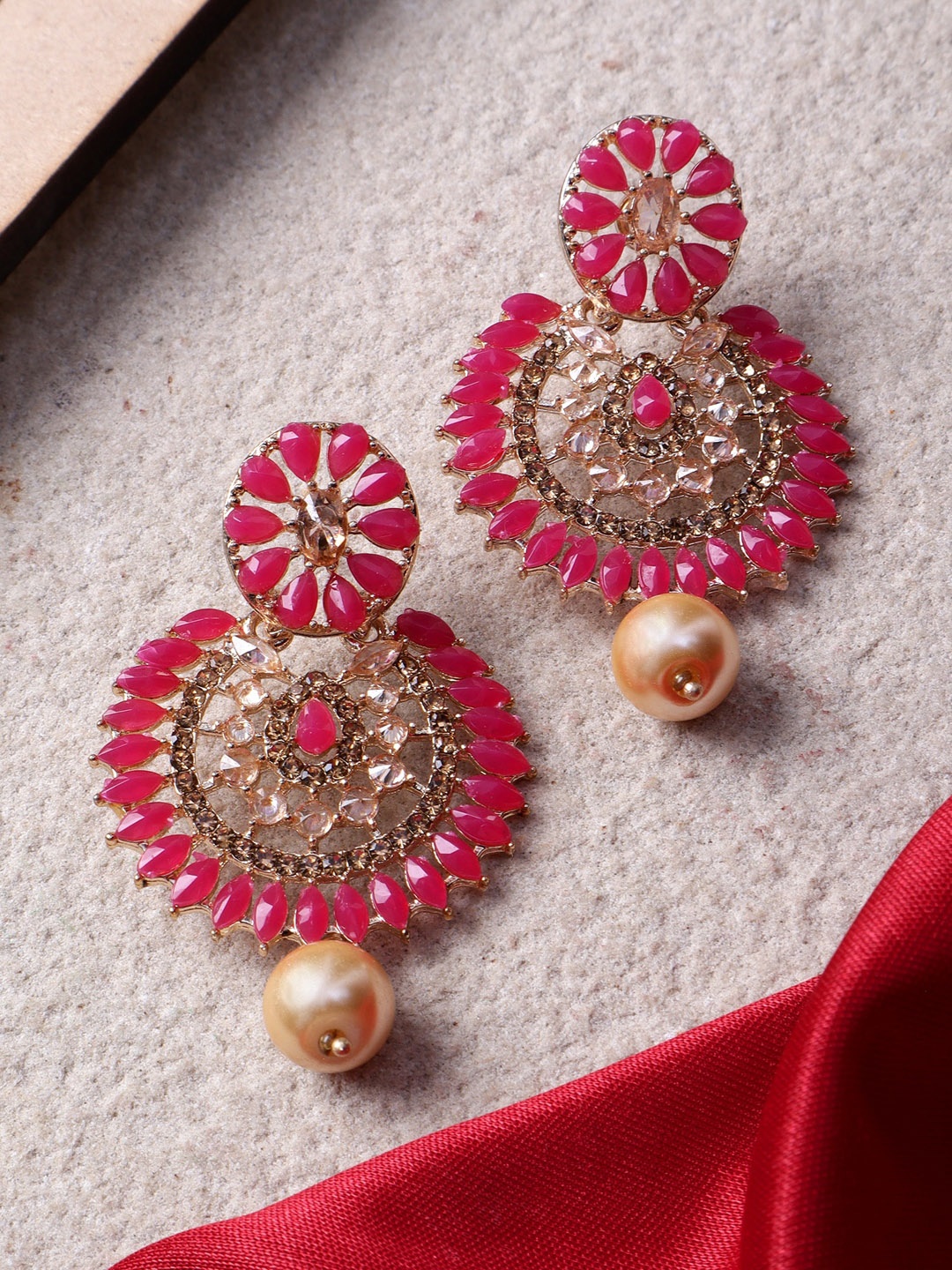 

AARSHVI Gold-Plated American Diamond Contemporary Chandbalis