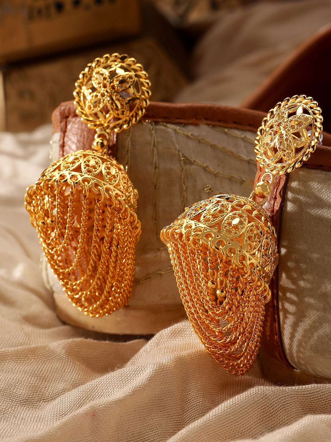 

AARSHVI Gold-Plated Contemporary Jhumkas