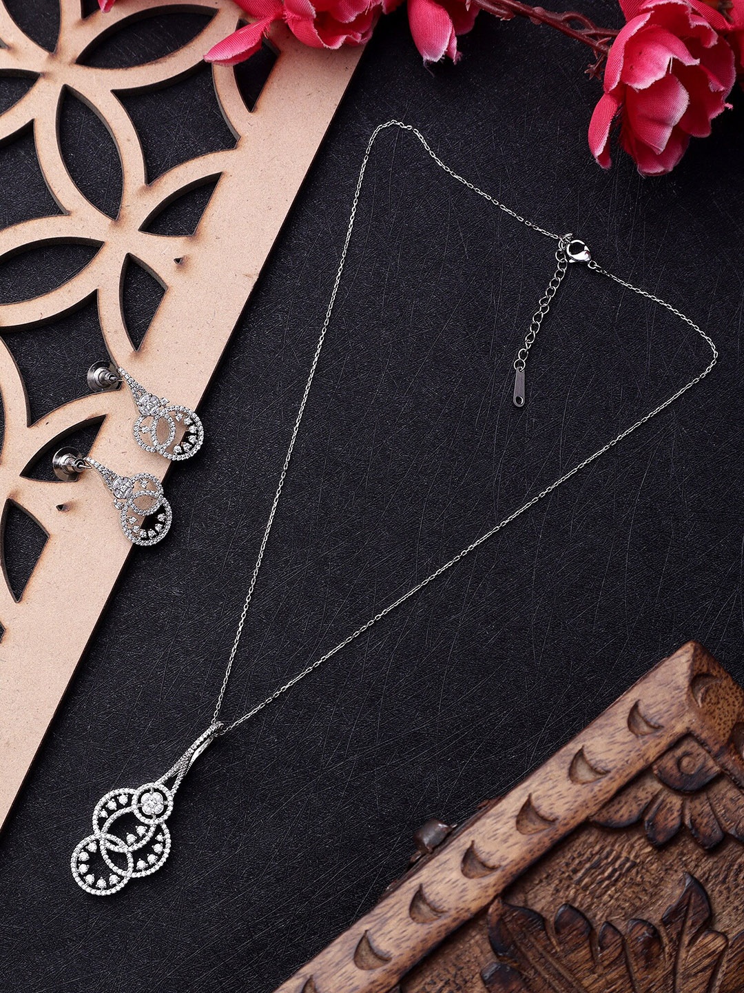 

AARSHVI Silver-Plated American Diamond-Studded CZ Jewellery Set