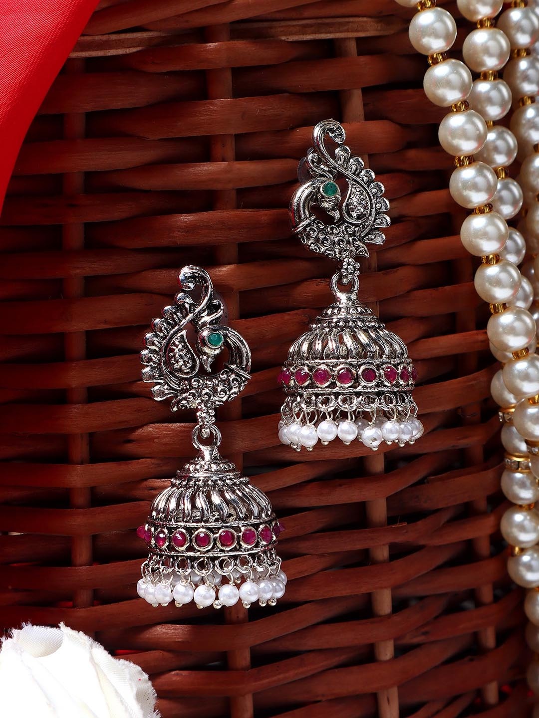 

AARSHVI Silver Plated Contemporary Oxidised Jhumkas