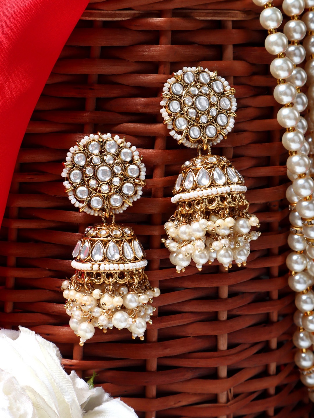 

AARSHVI Kundan-Studded Contemporary Jhumkas, Gold