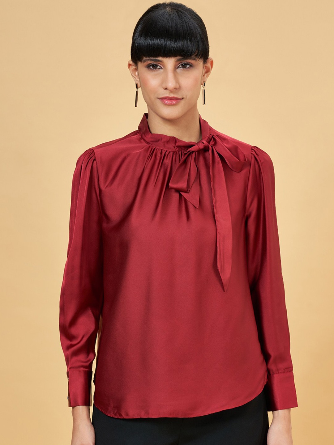 

Annabelle by Pantaloons Tie-Up Neck Formal Top, Red