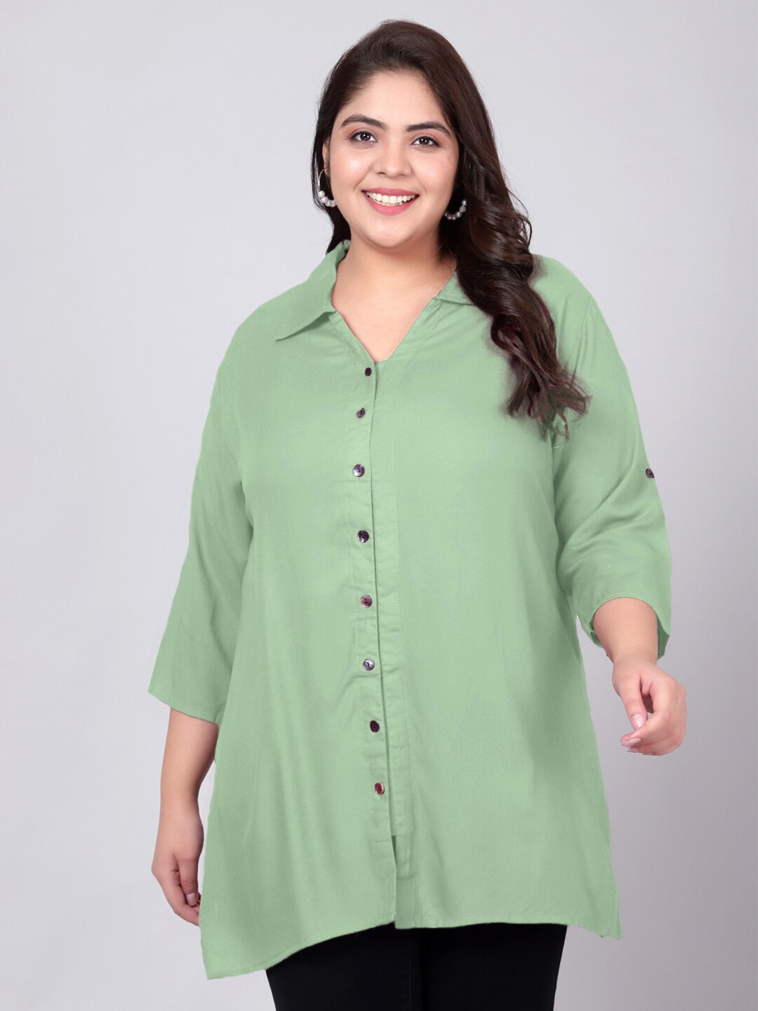 

Indietoga Plus Size Classic Longline Casual Shirt, Green