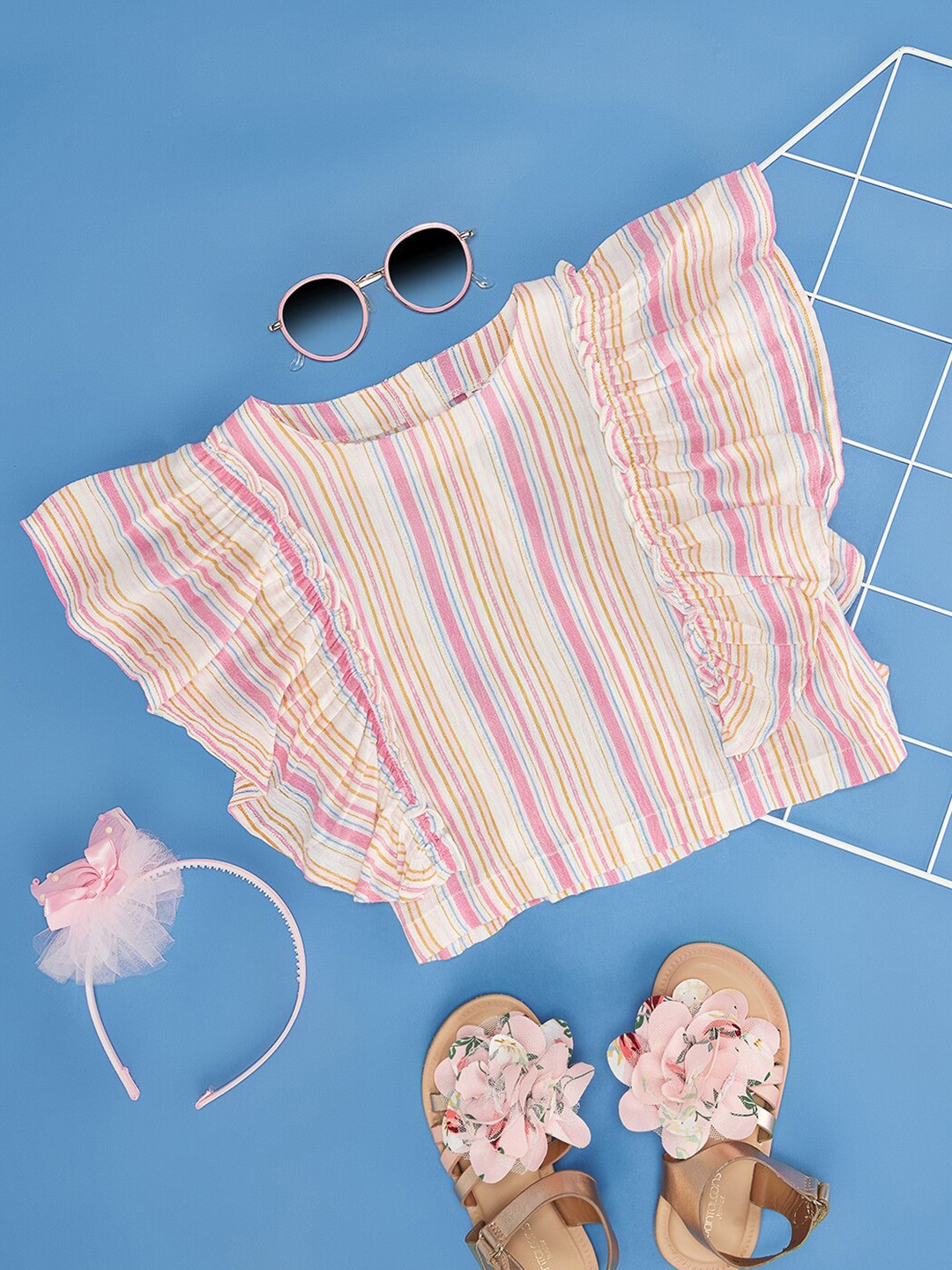 

Pantaloons Junior Girls Striped Kimono Sleeve Kaftan Top, Pink